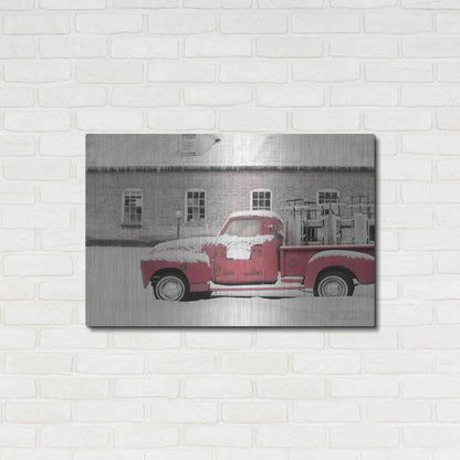 Luxe Metal Art 'Old Sled Works Red Truck' by Lori Deiter, Metal Wall Art,36x24