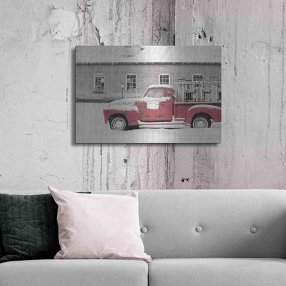 Luxe Metal Art 'Old Sled Works Red Truck' by Lori Deiter, Metal Wall Art,36x24