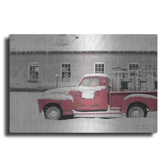 Luxe Metal Art 'Old Sled Works Red Truck' by Lori Deiter, Metal Wall Art
