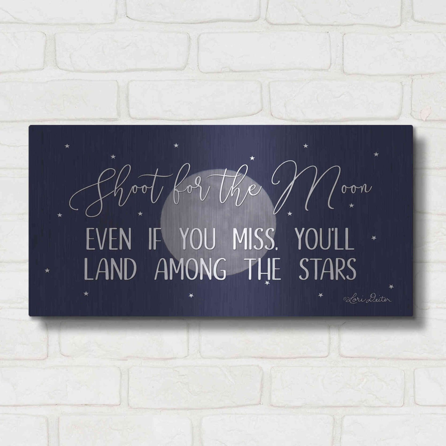 Luxe Metal Art 'Shoot for the Moon' by Lori Deiter, Metal Wall Art,24x12