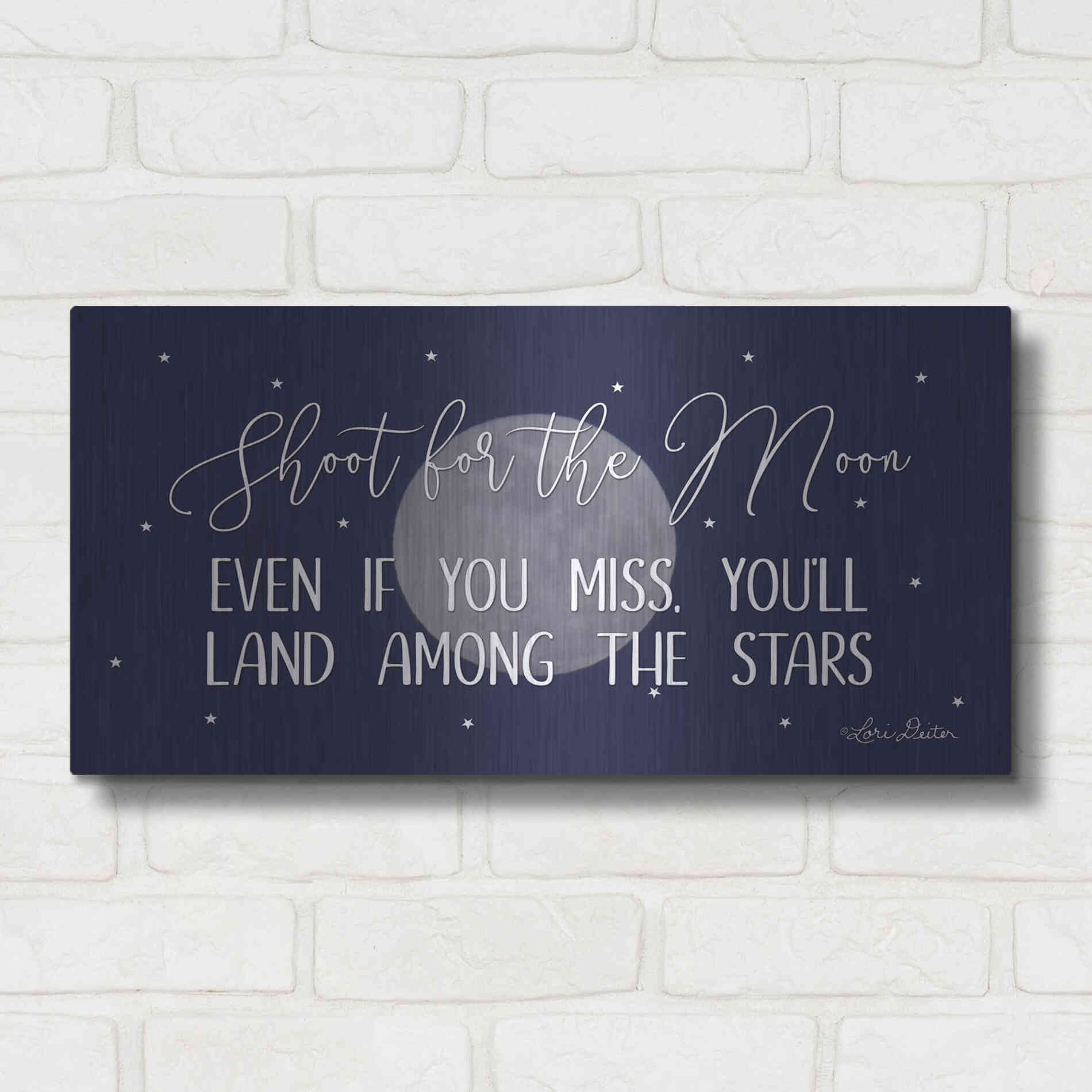 Luxe Metal Art 'Shoot for the Moon' by Lori Deiter, Metal Wall Art,24x12