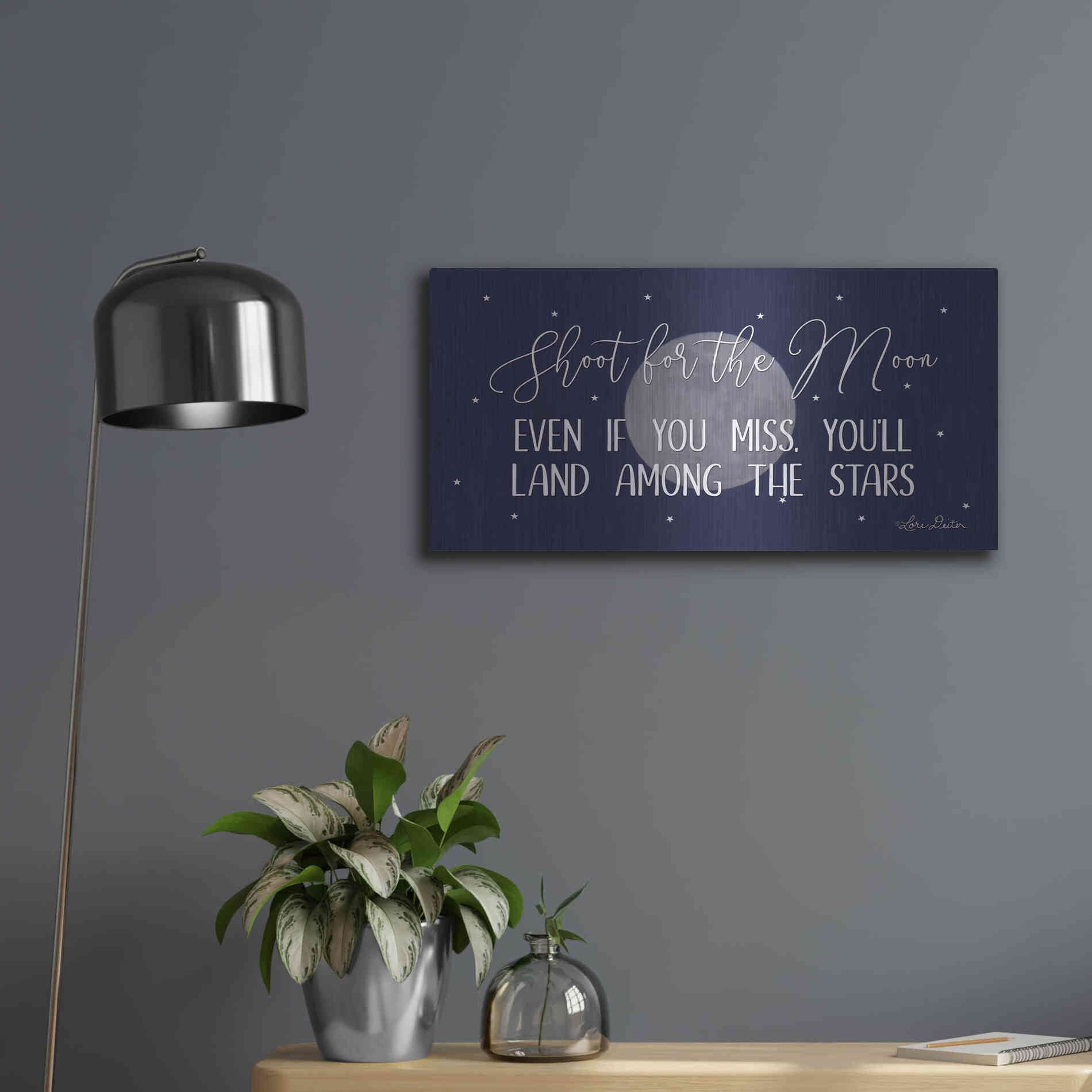 Luxe Metal Art 'Shoot for the Moon' by Lori Deiter, Metal Wall Art,24x12