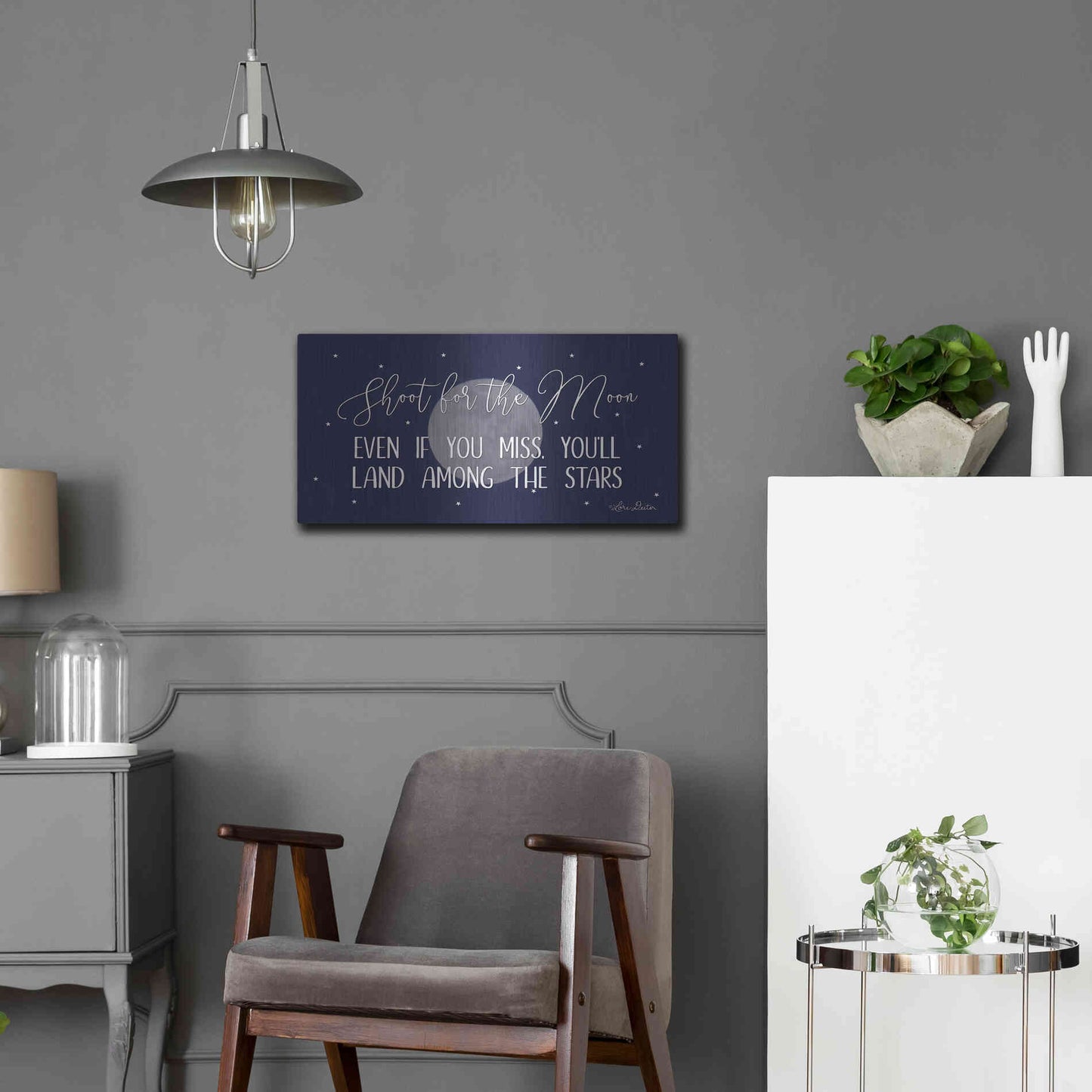 Luxe Metal Art 'Shoot for the Moon' by Lori Deiter, Metal Wall Art,24x12