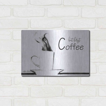 Luxe Metal Art 'But First Coffee II' by Lori Deiter, Metal Wall Art,16x12
