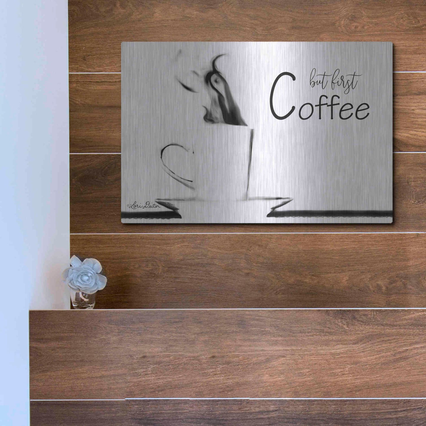 Luxe Metal Art 'But First Coffee II' by Lori Deiter, Metal Wall Art,16x12