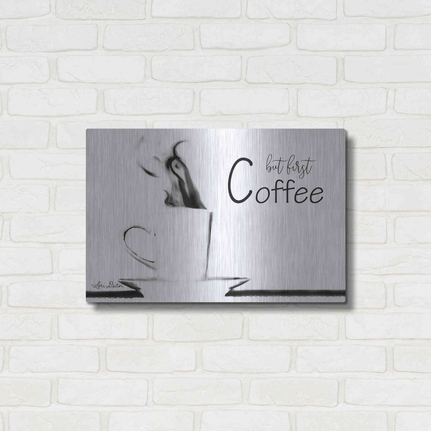 Luxe Metal Art 'But First Coffee II' by Lori Deiter, Metal Wall Art,24x16