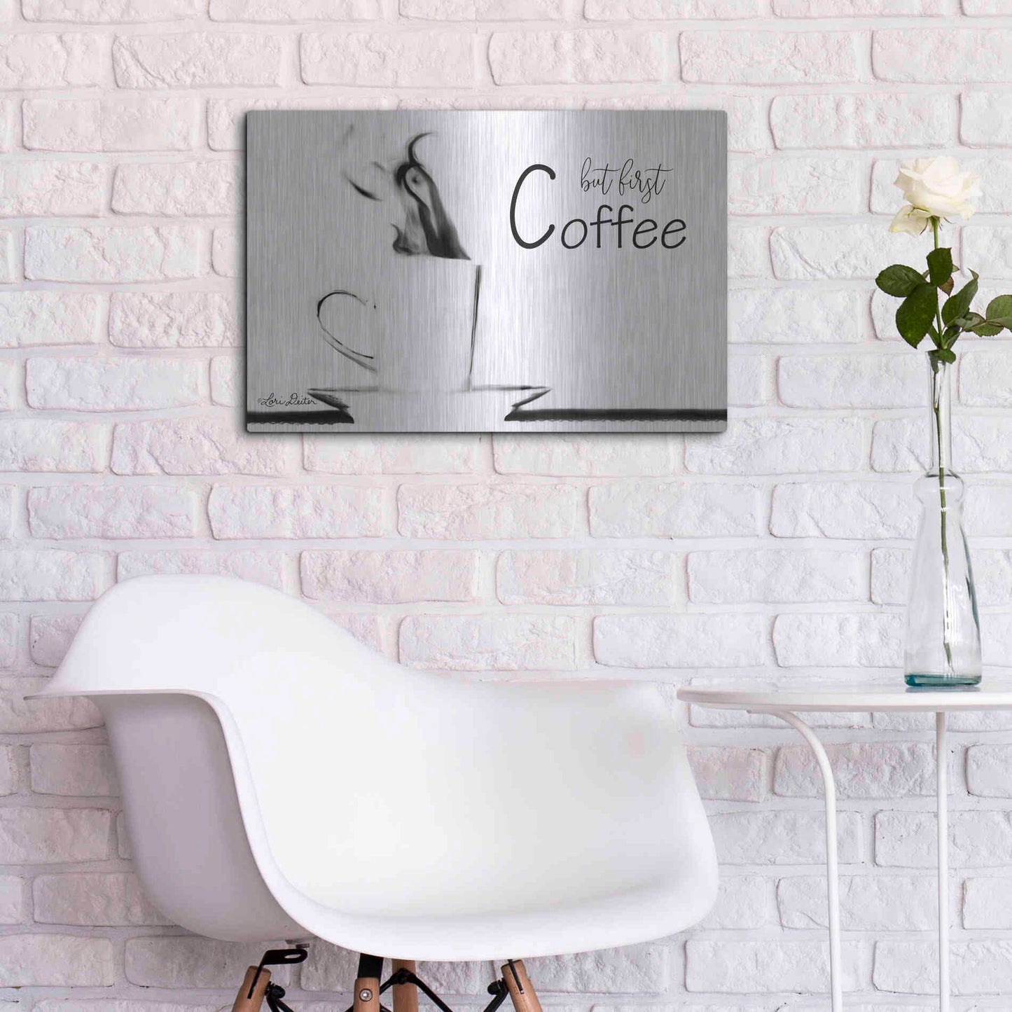 Luxe Metal Art 'But First Coffee II' by Lori Deiter, Metal Wall Art,24x16