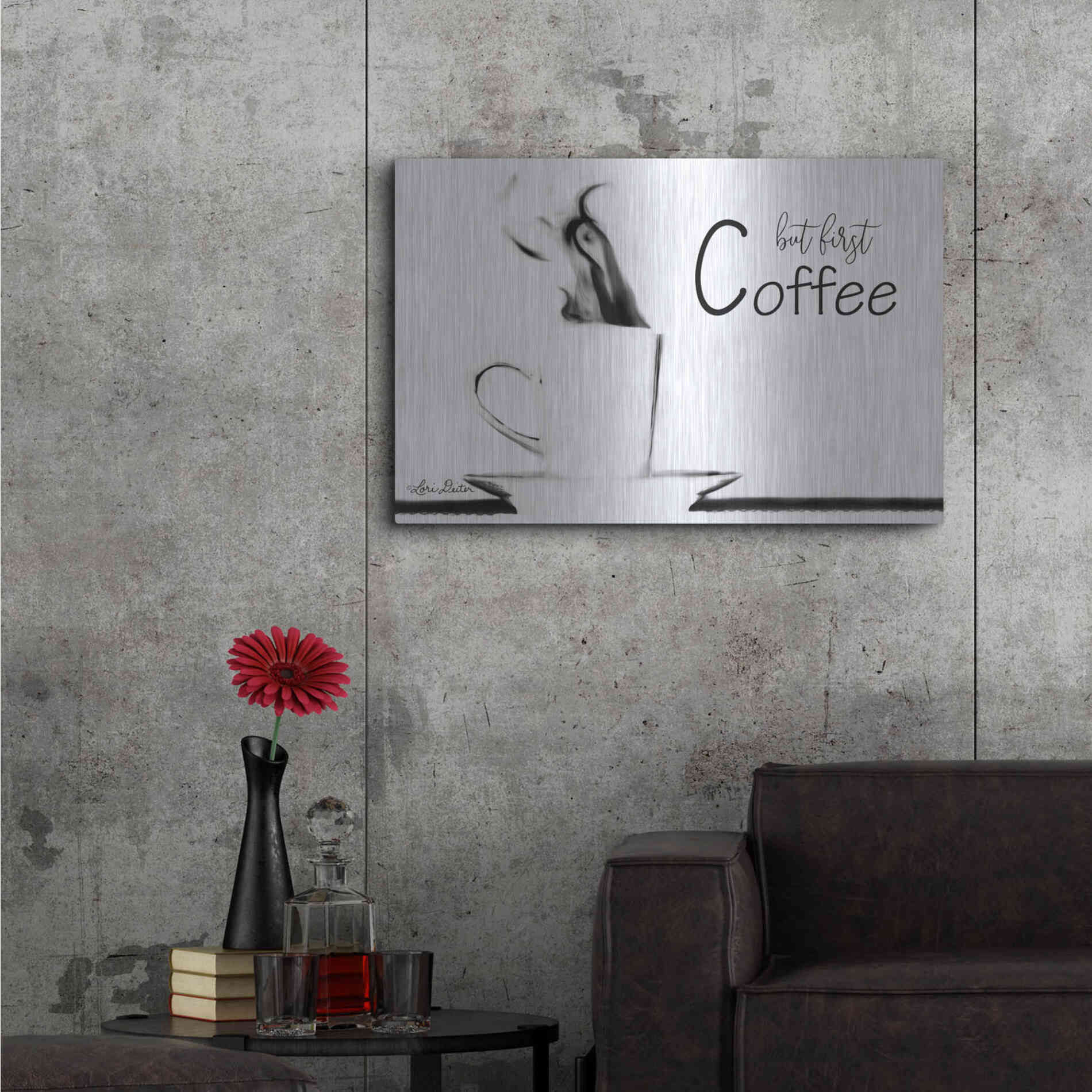 Luxe Metal Art 'But First Coffee II' by Lori Deiter, Metal Wall Art,36x24
