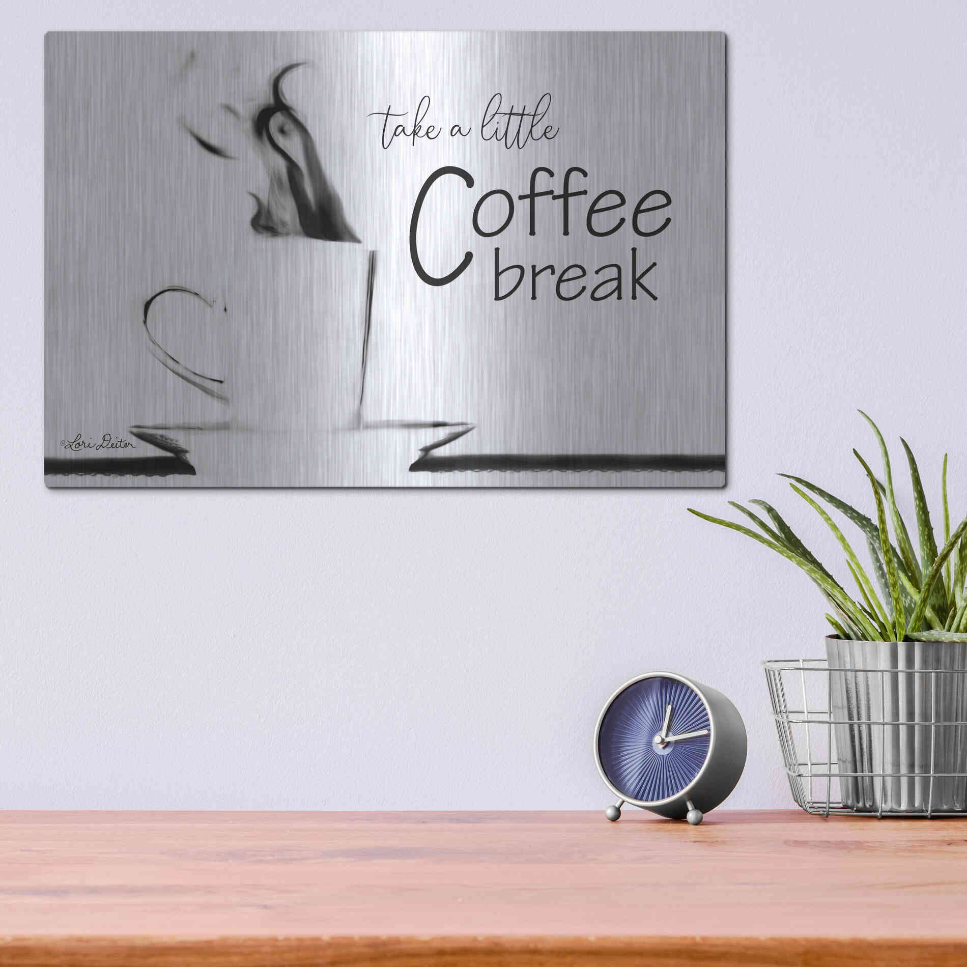 Luxe Metal Art 'Take a Little Coffee Break II' by Lori Deiter, Metal Wall Art,16x12