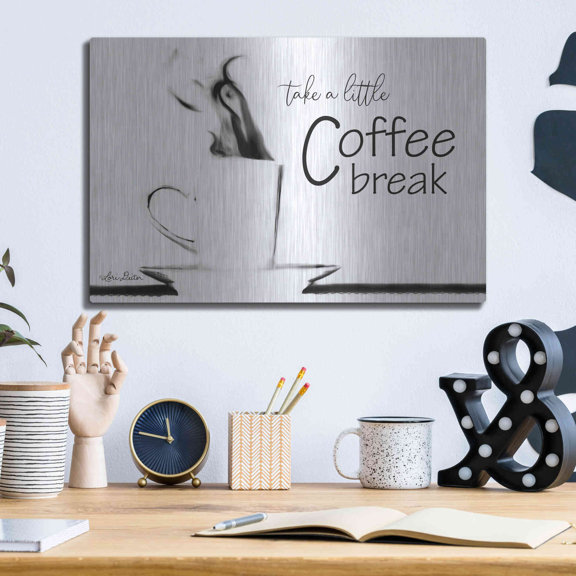 Luxe Metal Art 'Take a Little Coffee Break II' by Lori Deiter, Metal Wall Art,16x12
