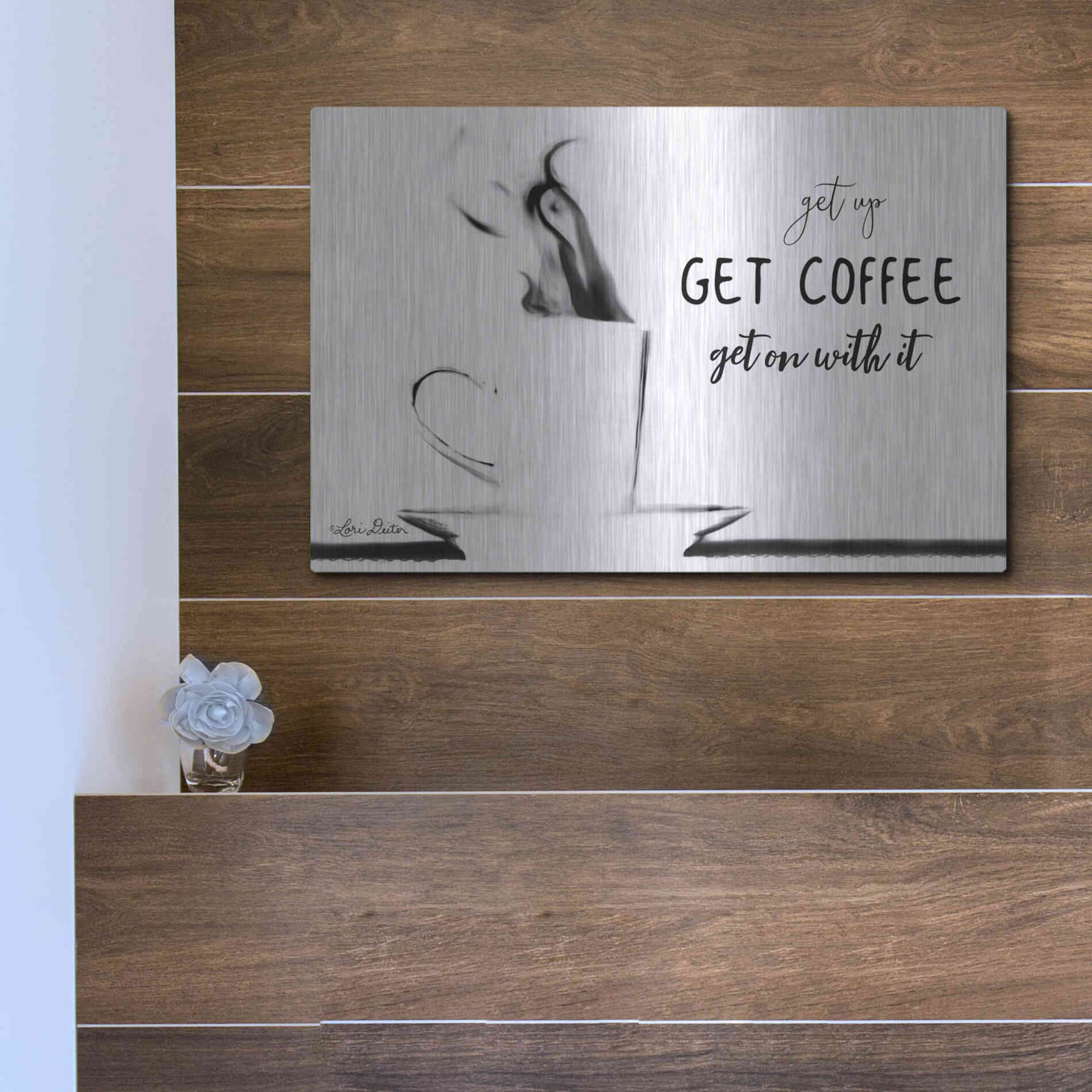 Luxe Metal Art 'Get Coffee' by Lori Deiter, Metal Wall Art,16x12