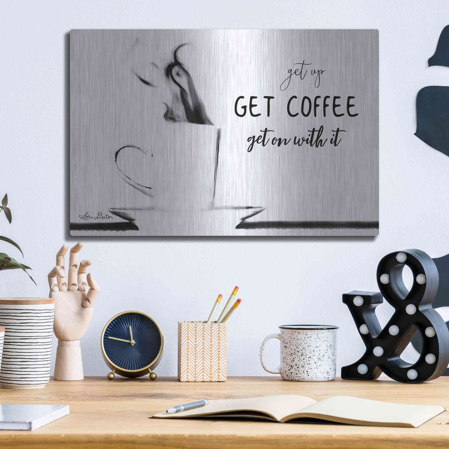 Luxe Metal Art 'Get Coffee' by Lori Deiter, Metal Wall Art,16x12