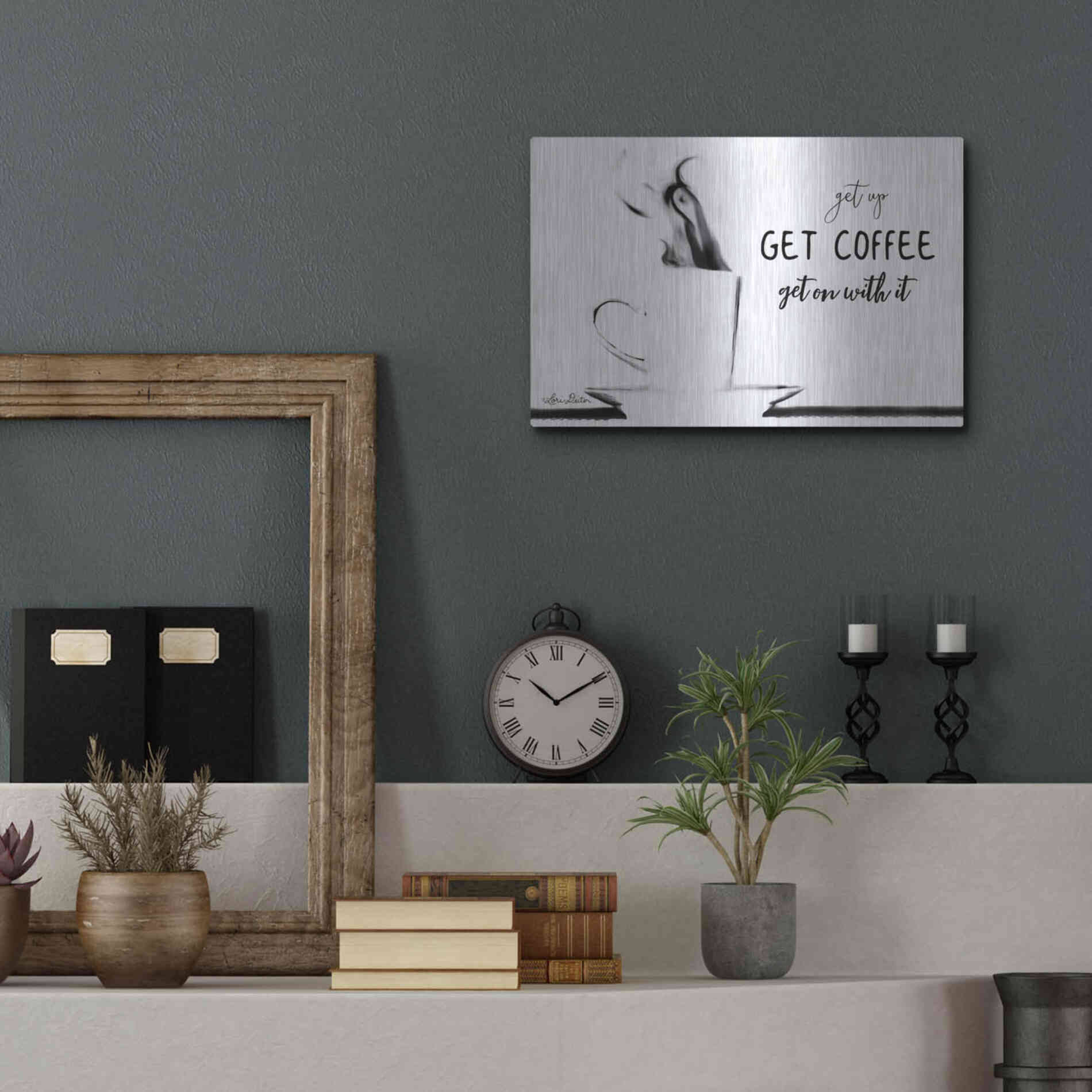 Luxe Metal Art 'Get Coffee' by Lori Deiter, Metal Wall Art,16x12
