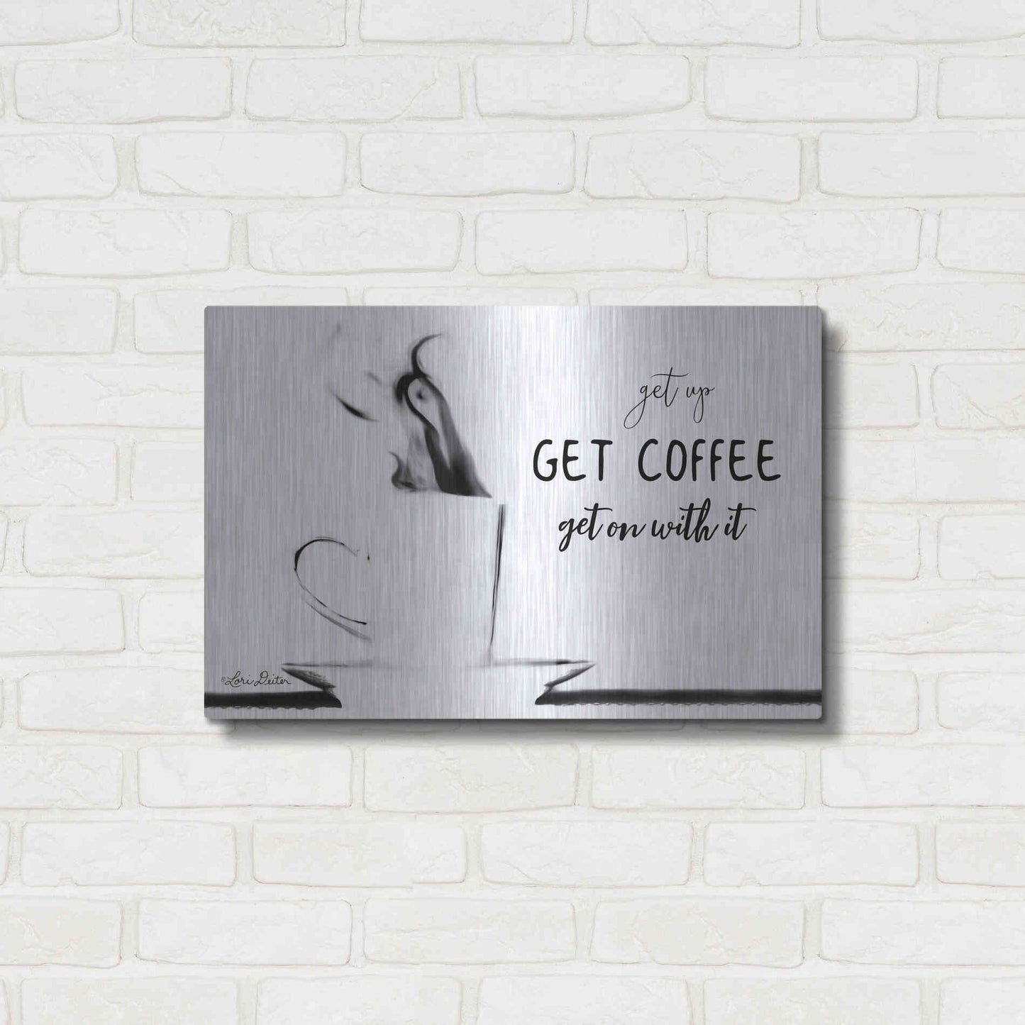 Luxe Metal Art 'Get Coffee' by Lori Deiter, Metal Wall Art,24x16