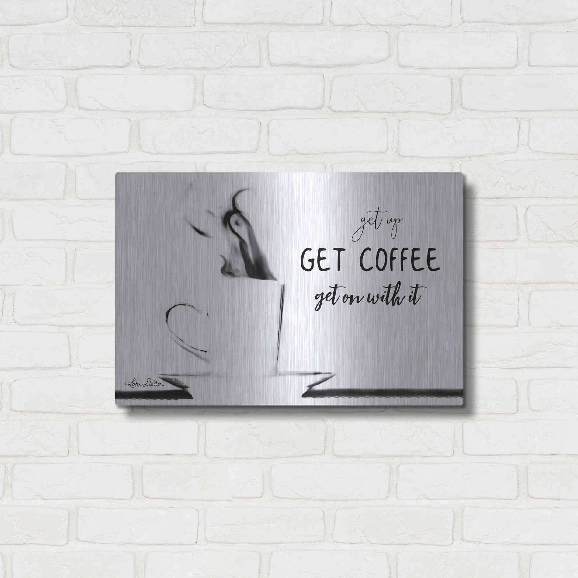 Luxe Metal Art 'Get Coffee' by Lori Deiter, Metal Wall Art,24x16