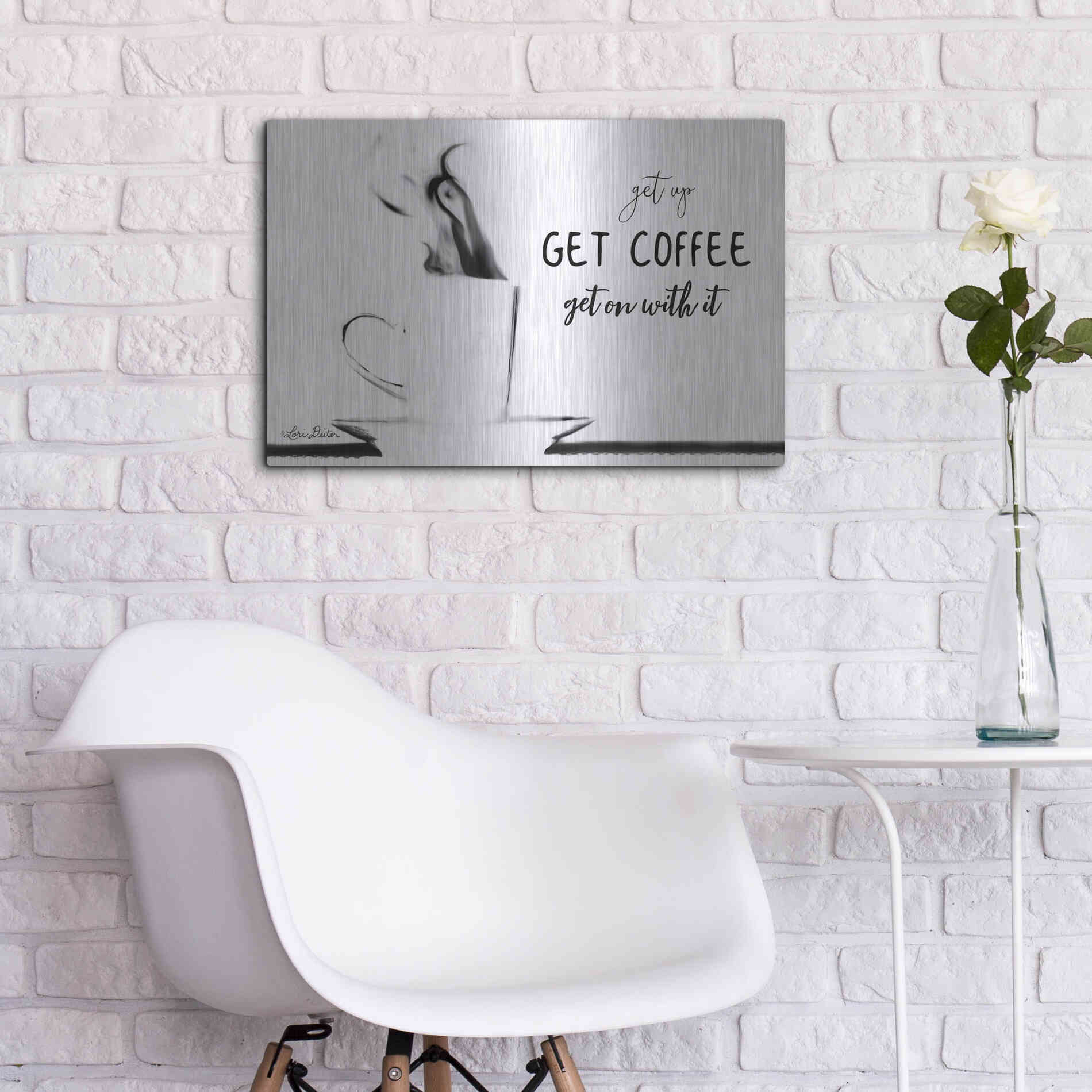 Luxe Metal Art 'Get Coffee' by Lori Deiter, Metal Wall Art,24x16