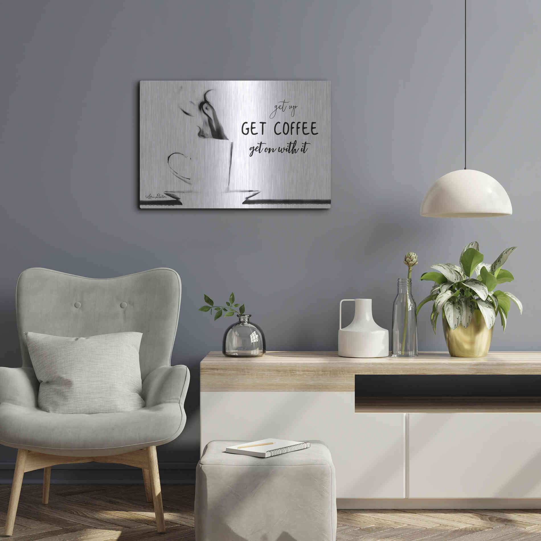 Luxe Metal Art 'Get Coffee' by Lori Deiter, Metal Wall Art,24x16