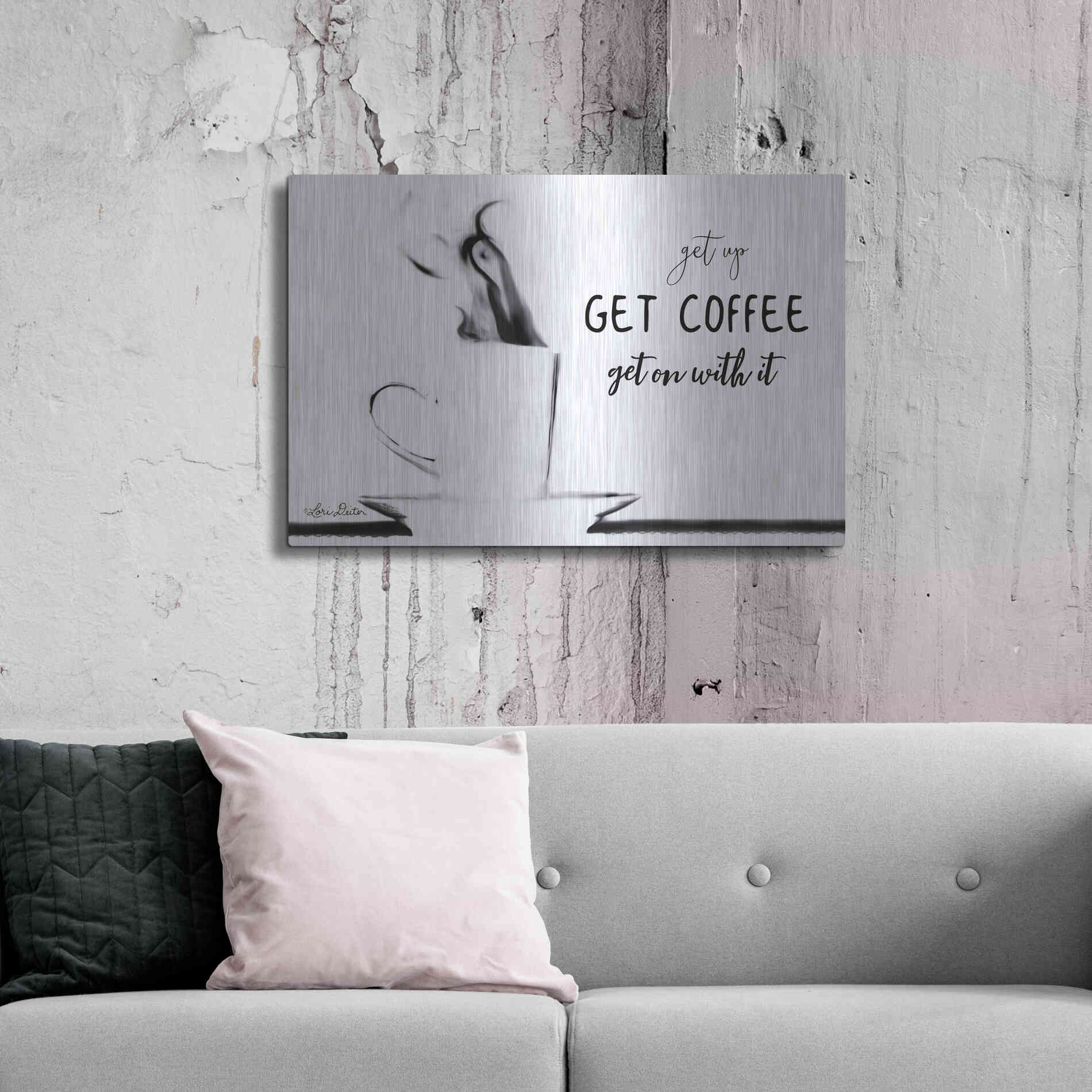Luxe Metal Art 'Get Coffee' by Lori Deiter, Metal Wall Art,36x24