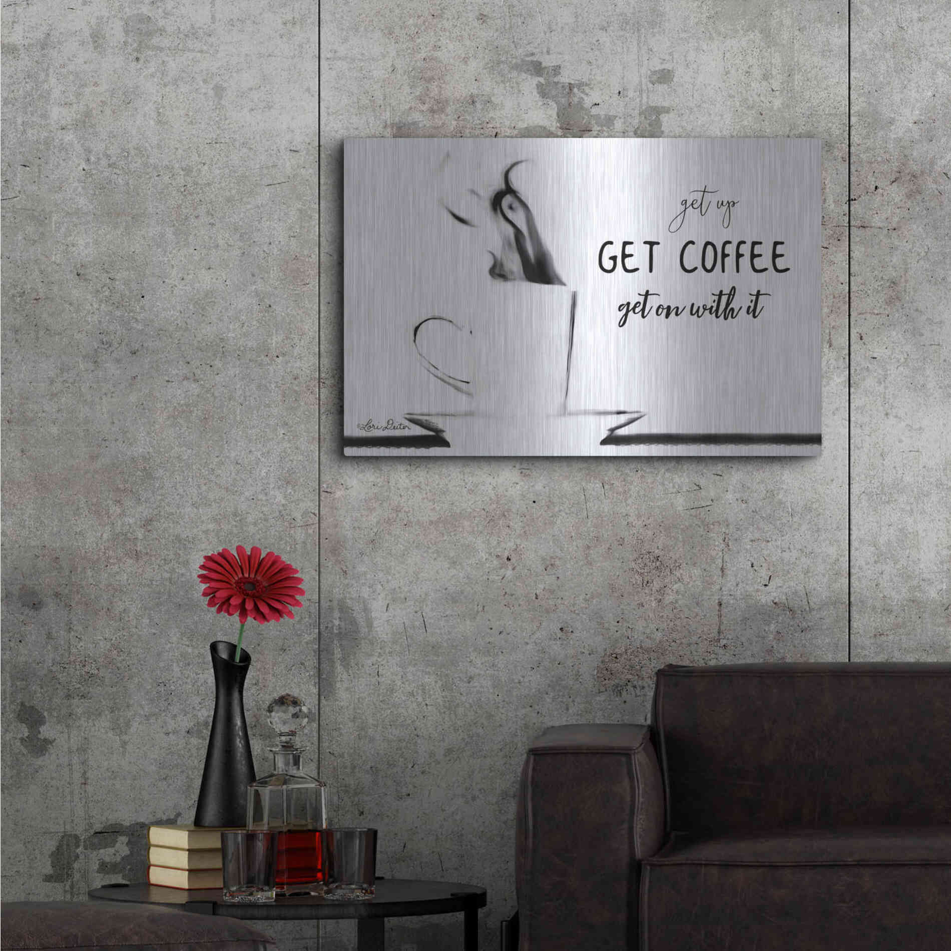 Luxe Metal Art 'Get Coffee' by Lori Deiter, Metal Wall Art,36x24
