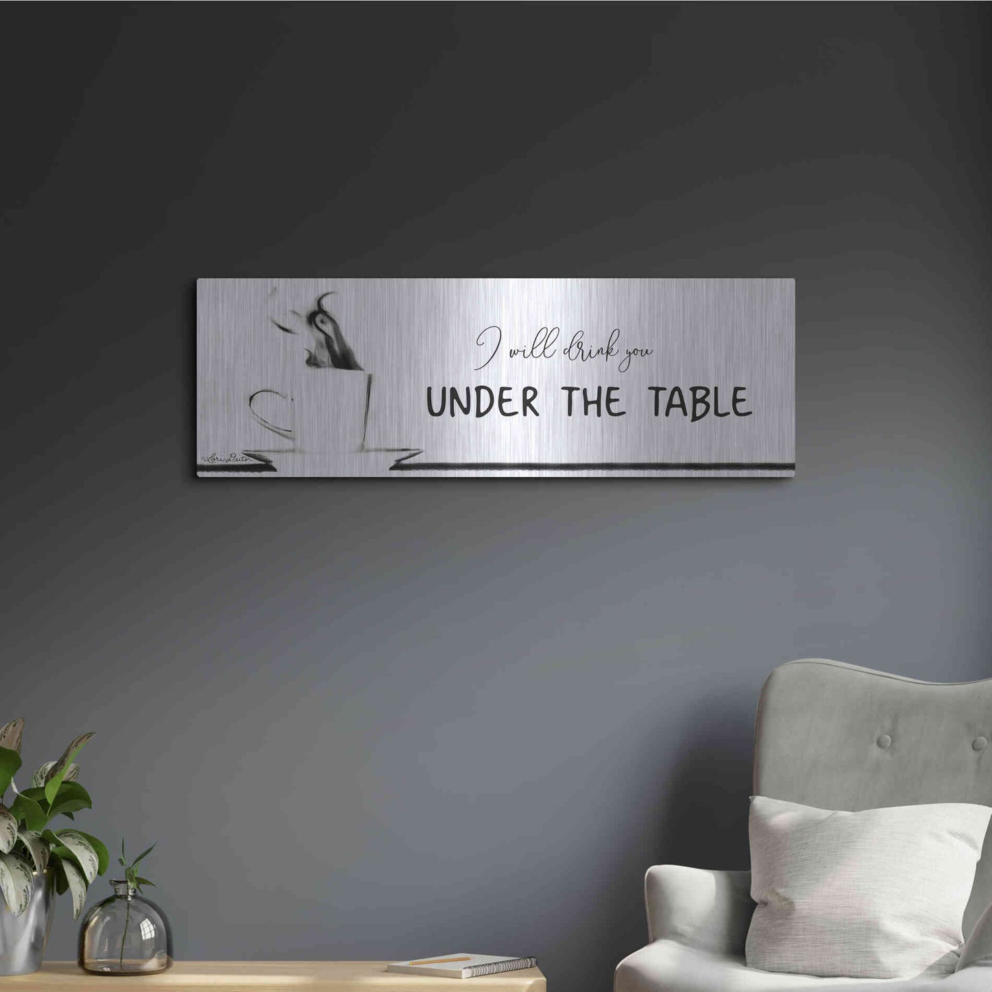 Luxe Metal Art 'Under the Table' by Lori Deiter, Metal Wall Art,36x12