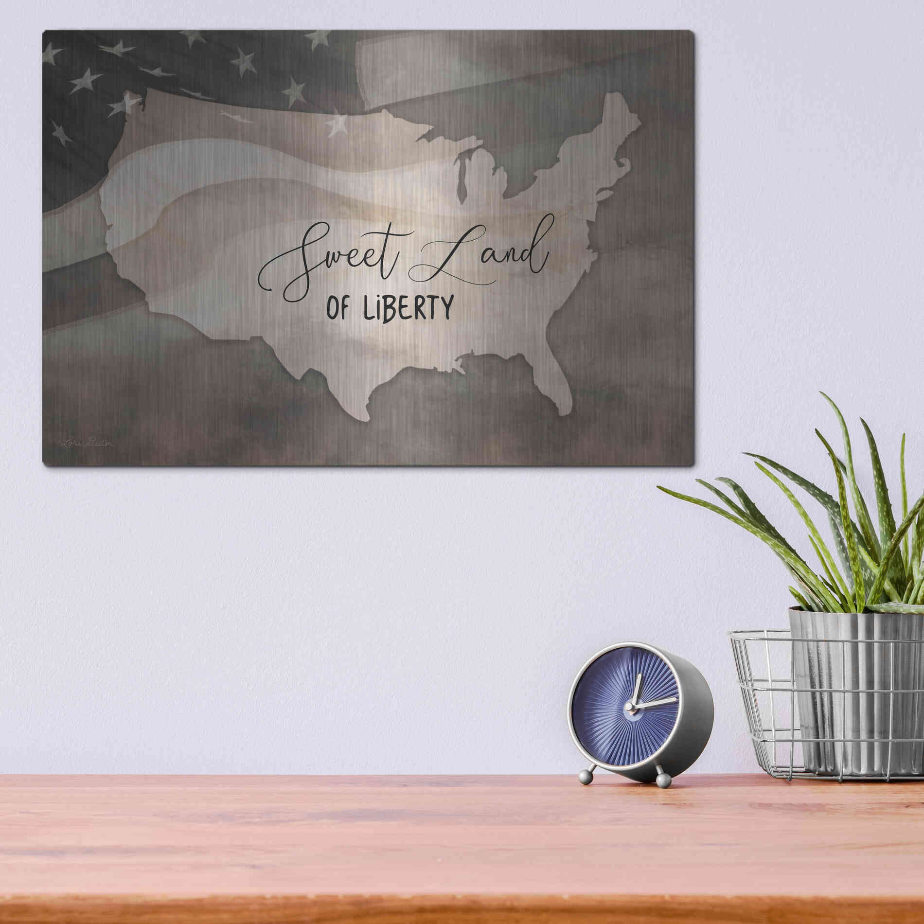 Luxe Metal Art 'Sweet Land of Liberty' by Lori Deiter, Metal Wall Art,16x12