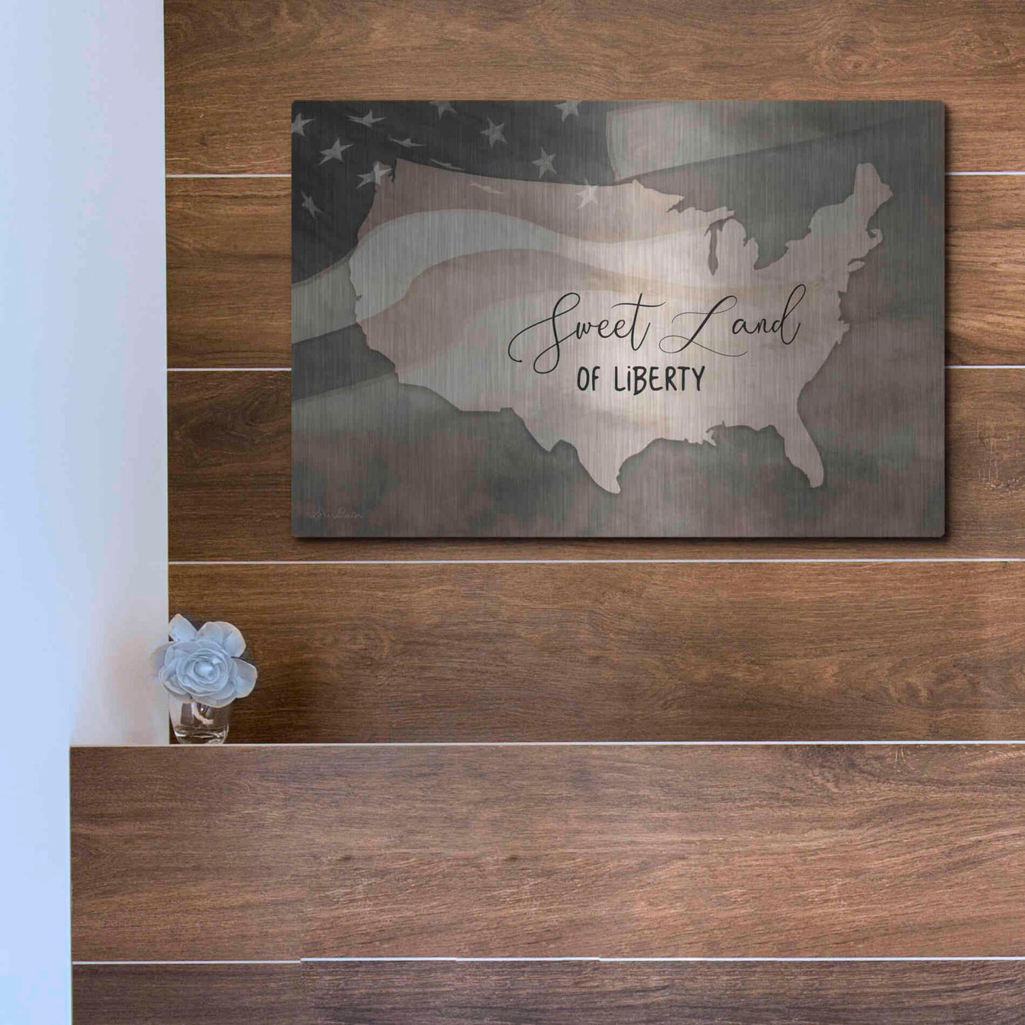 Luxe Metal Art 'Sweet Land of Liberty' by Lori Deiter, Metal Wall Art,16x12