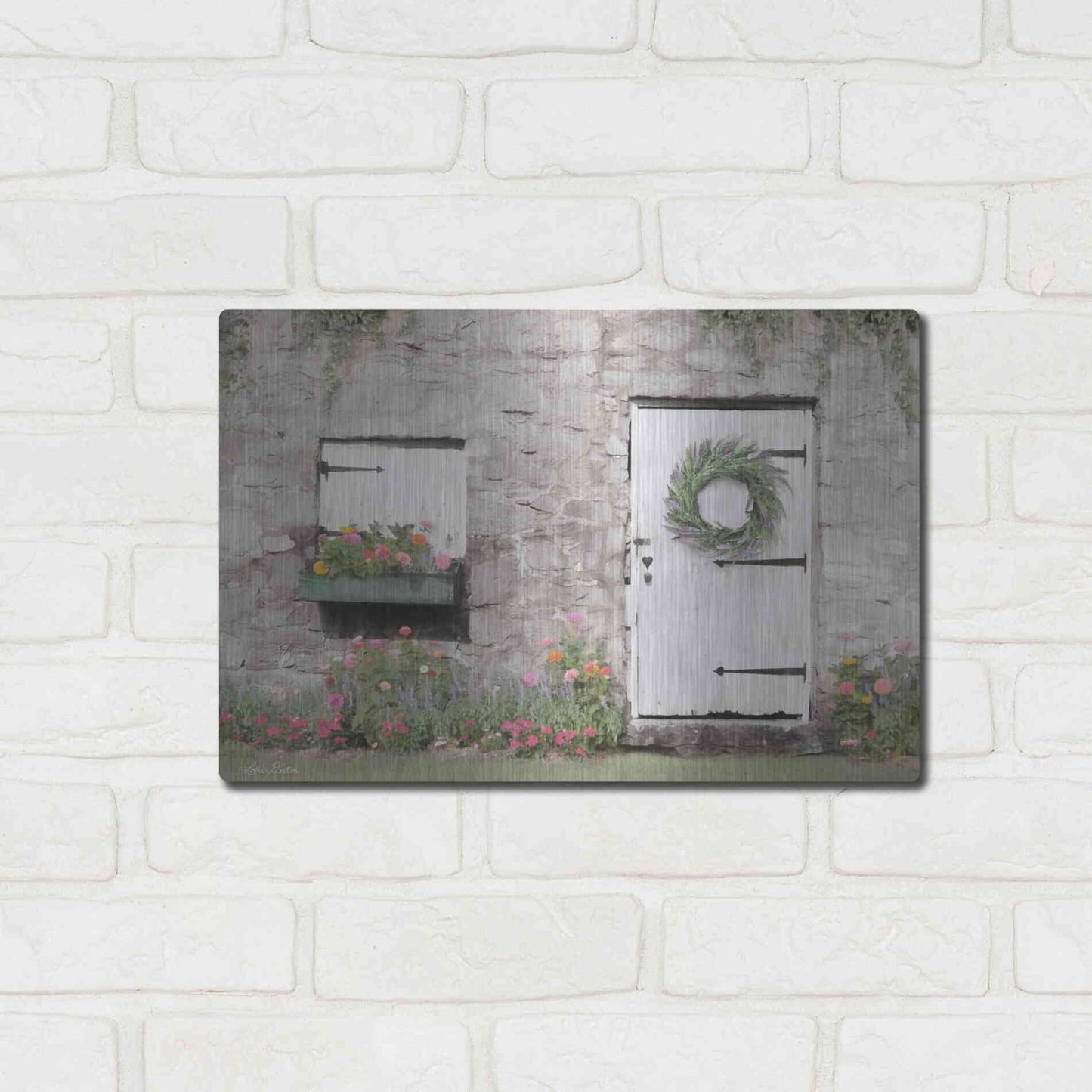 Luxe Metal Art 'Old Stone Cottage' by Lori Deiter, Metal Wall Art,16x12