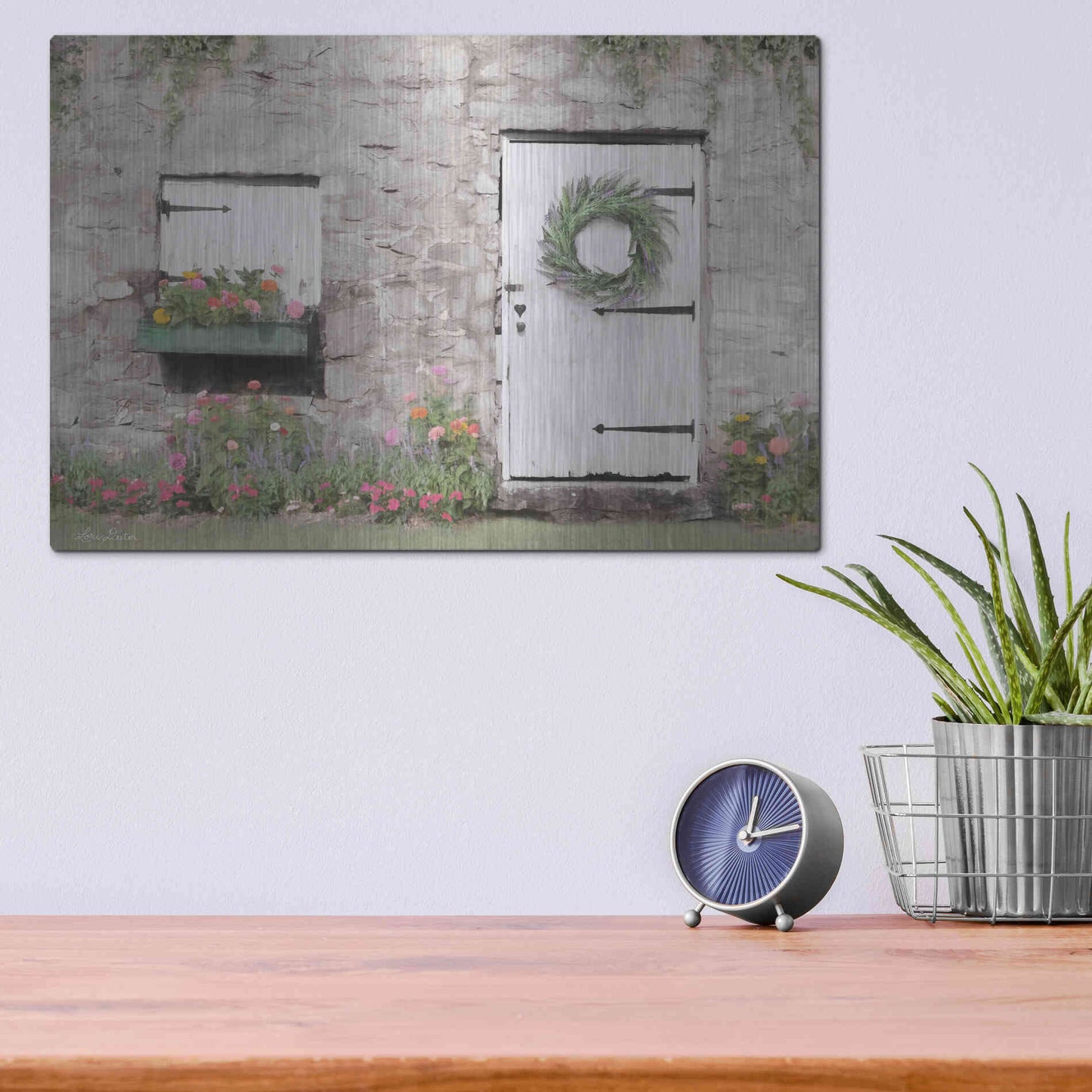 Luxe Metal Art 'Old Stone Cottage' by Lori Deiter, Metal Wall Art,16x12