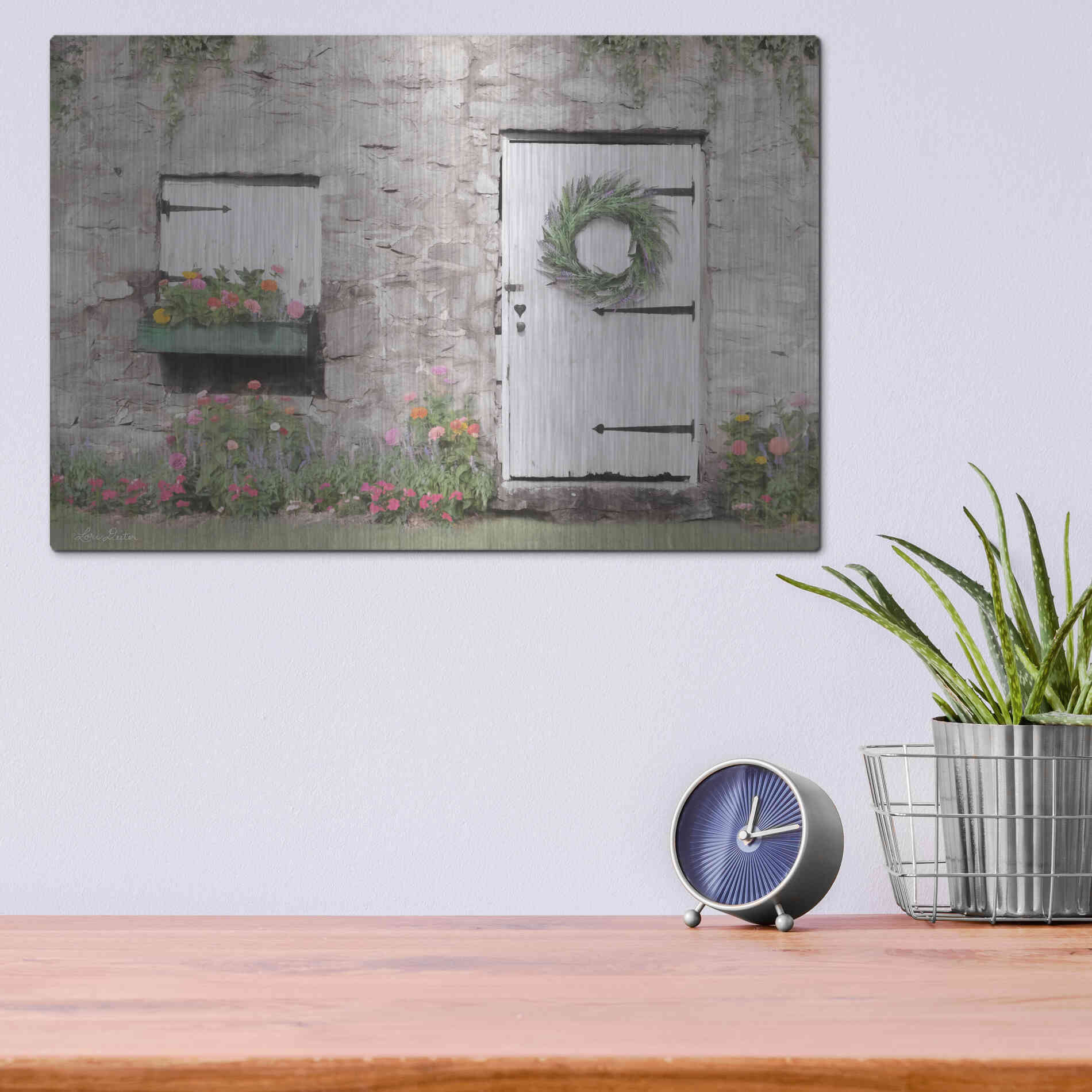 Luxe Metal Art 'Old Stone Cottage' by Lori Deiter, Metal Wall Art,16x12