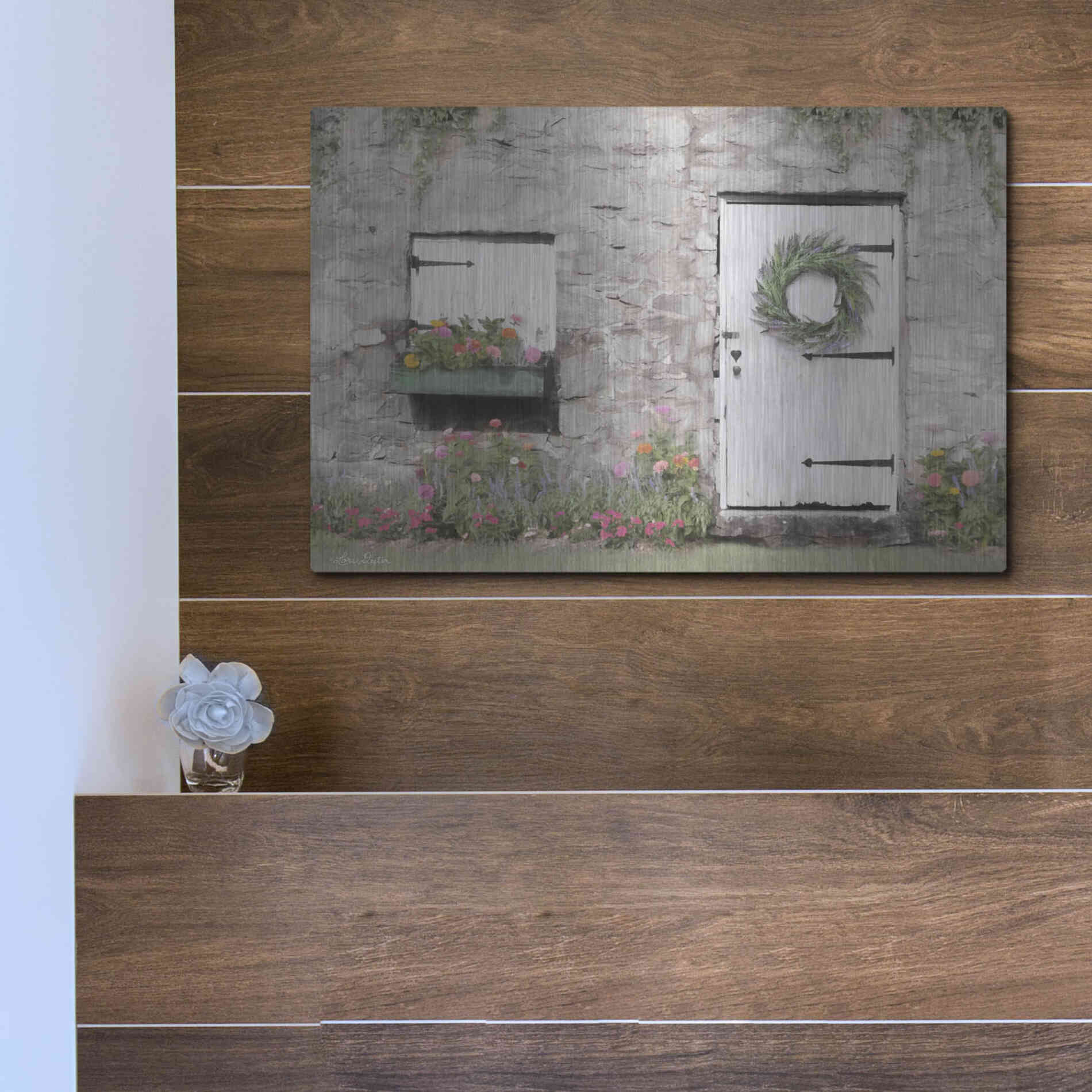 Luxe Metal Art 'Old Stone Cottage' by Lori Deiter, Metal Wall Art,16x12
