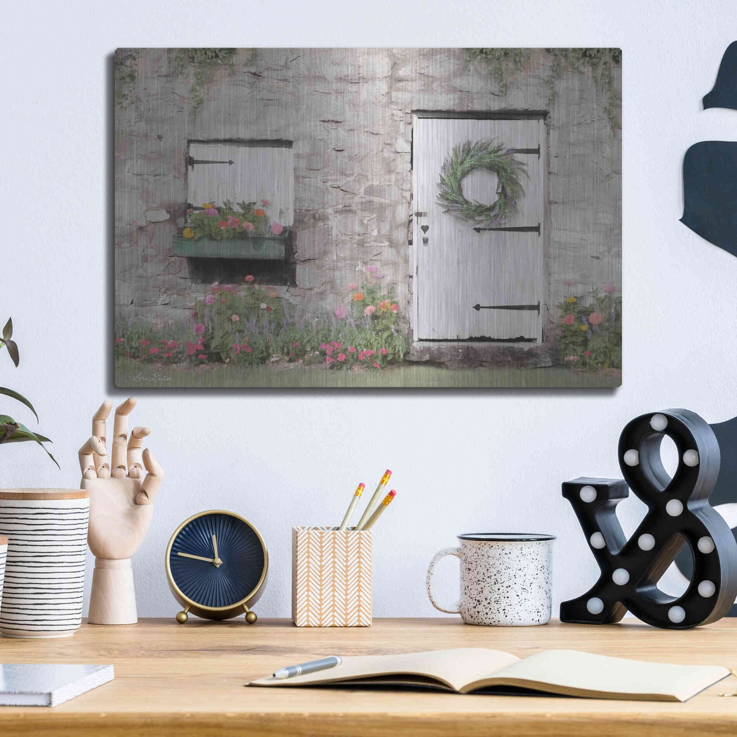 Luxe Metal Art 'Old Stone Cottage' by Lori Deiter, Metal Wall Art,16x12