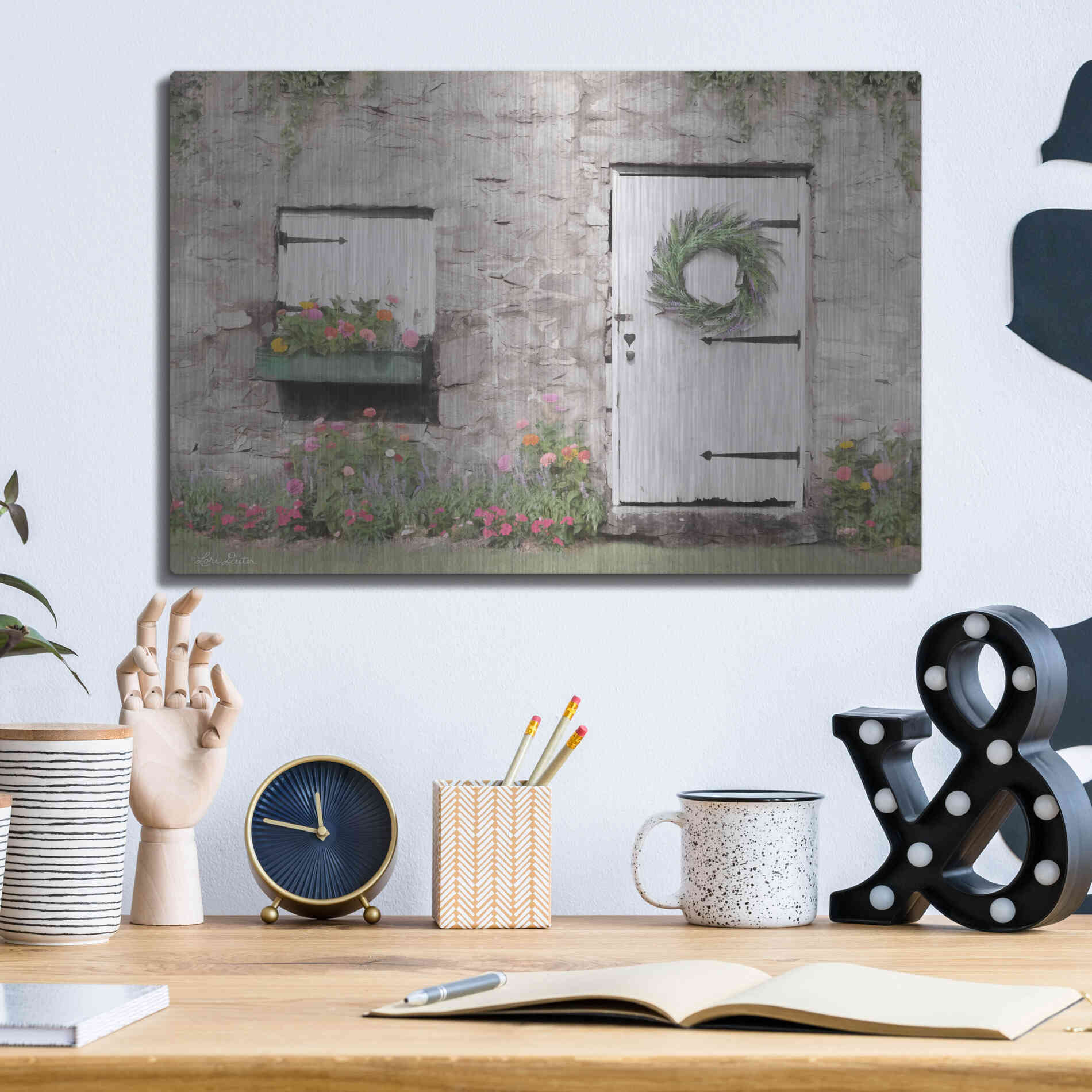 Luxe Metal Art 'Old Stone Cottage' by Lori Deiter, Metal Wall Art,16x12