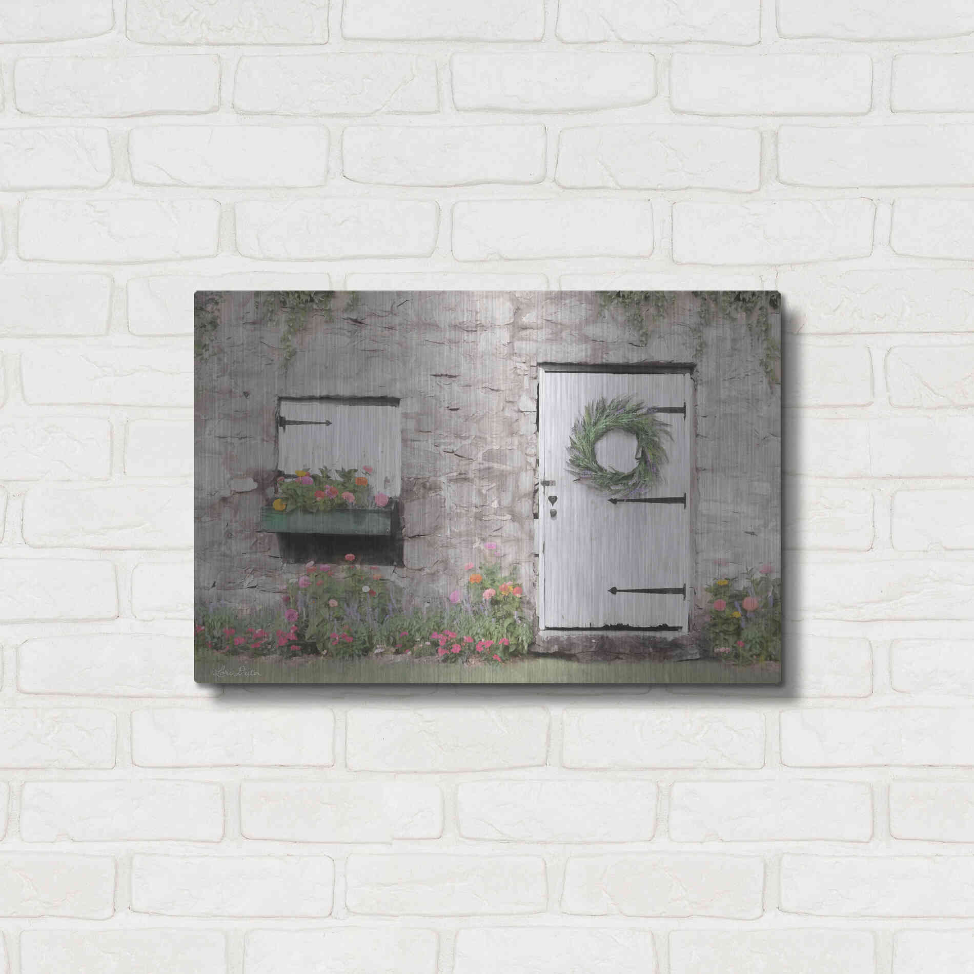 Luxe Metal Art 'Old Stone Cottage' by Lori Deiter, Metal Wall Art,24x16