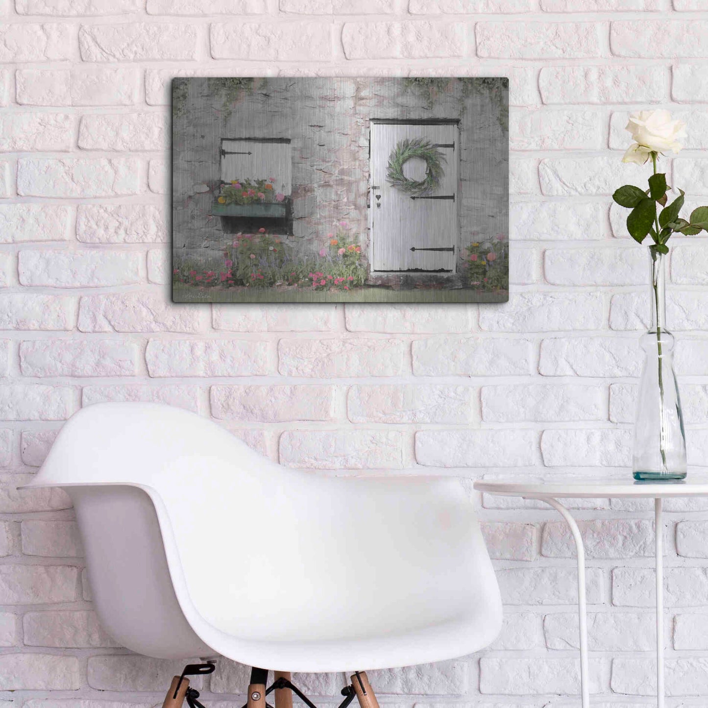Luxe Metal Art 'Old Stone Cottage' by Lori Deiter, Metal Wall Art,24x16