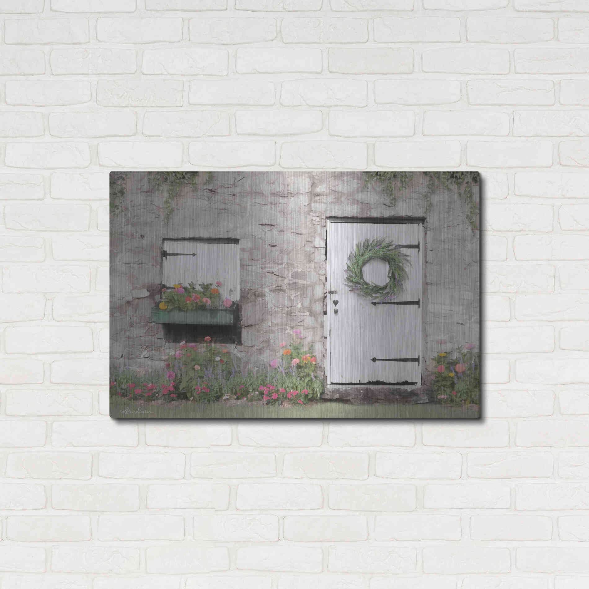 Luxe Metal Art 'Old Stone Cottage' by Lori Deiter, Metal Wall Art,36x24