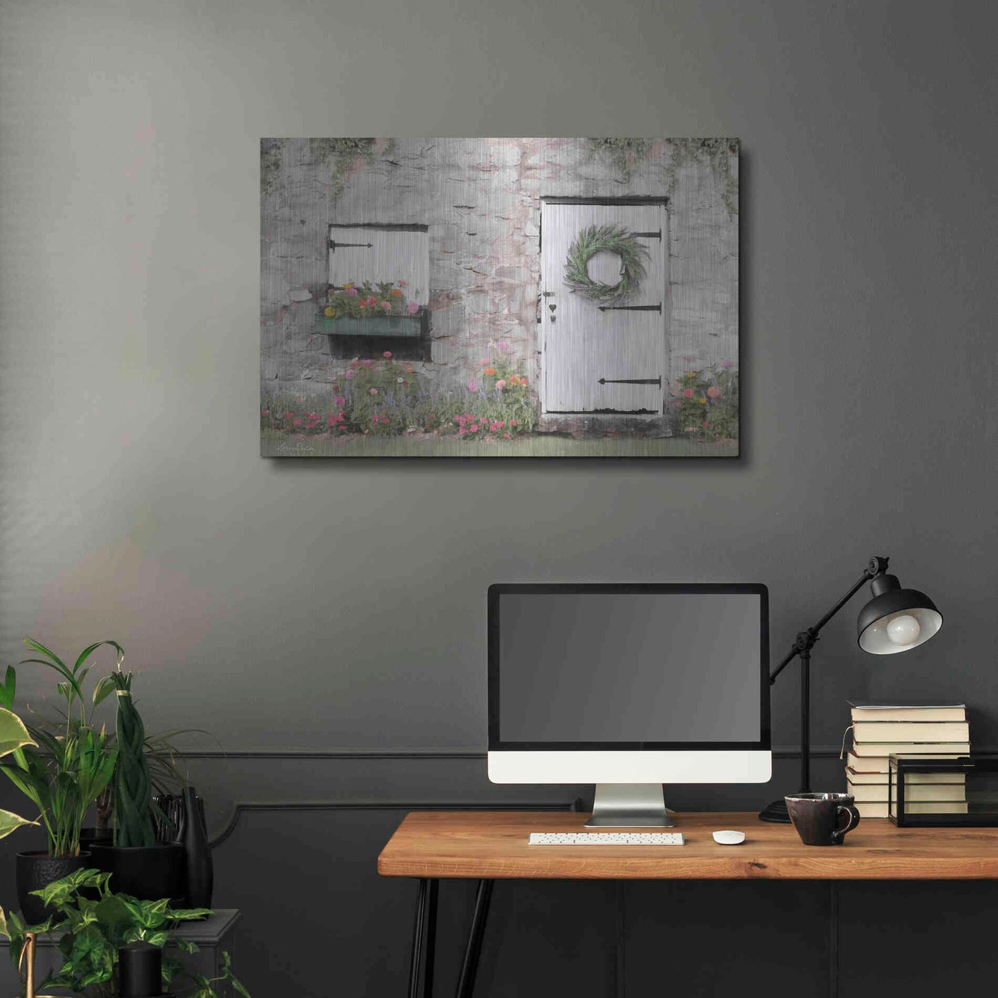 Luxe Metal Art 'Old Stone Cottage' by Lori Deiter, Metal Wall Art,36x24