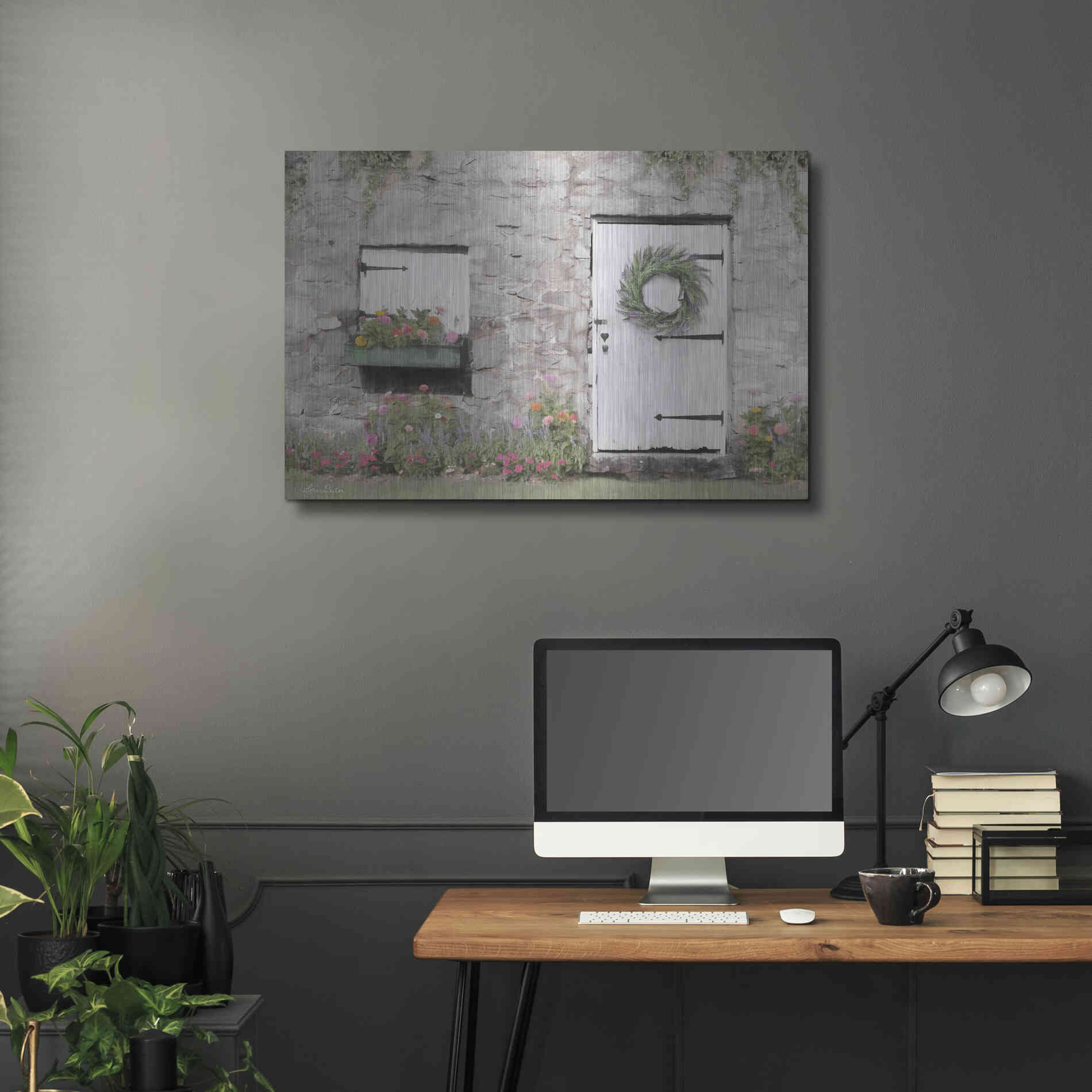 Luxe Metal Art 'Old Stone Cottage' by Lori Deiter, Metal Wall Art,36x24