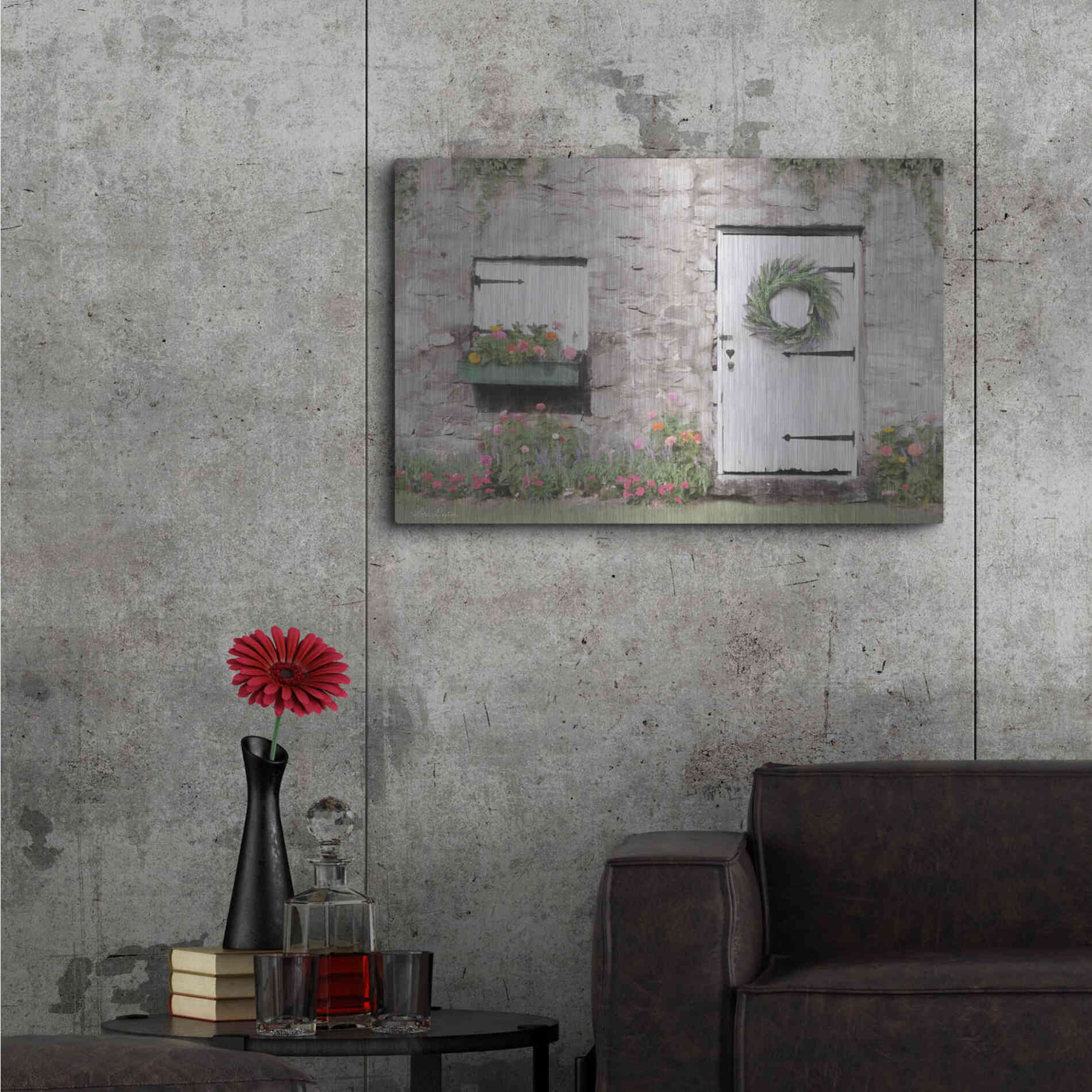 Luxe Metal Art 'Old Stone Cottage' by Lori Deiter, Metal Wall Art,36x24