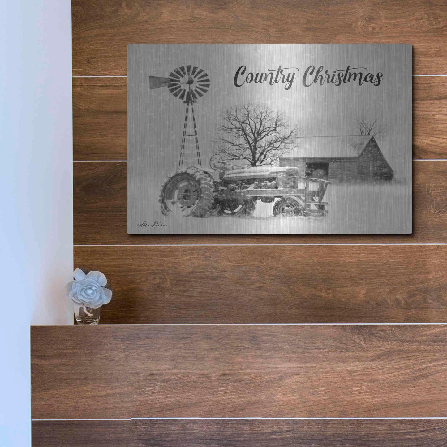 Luxe Metal Art 'Country Christmas' by Lori Deiter, Metal Wall Art,16x12