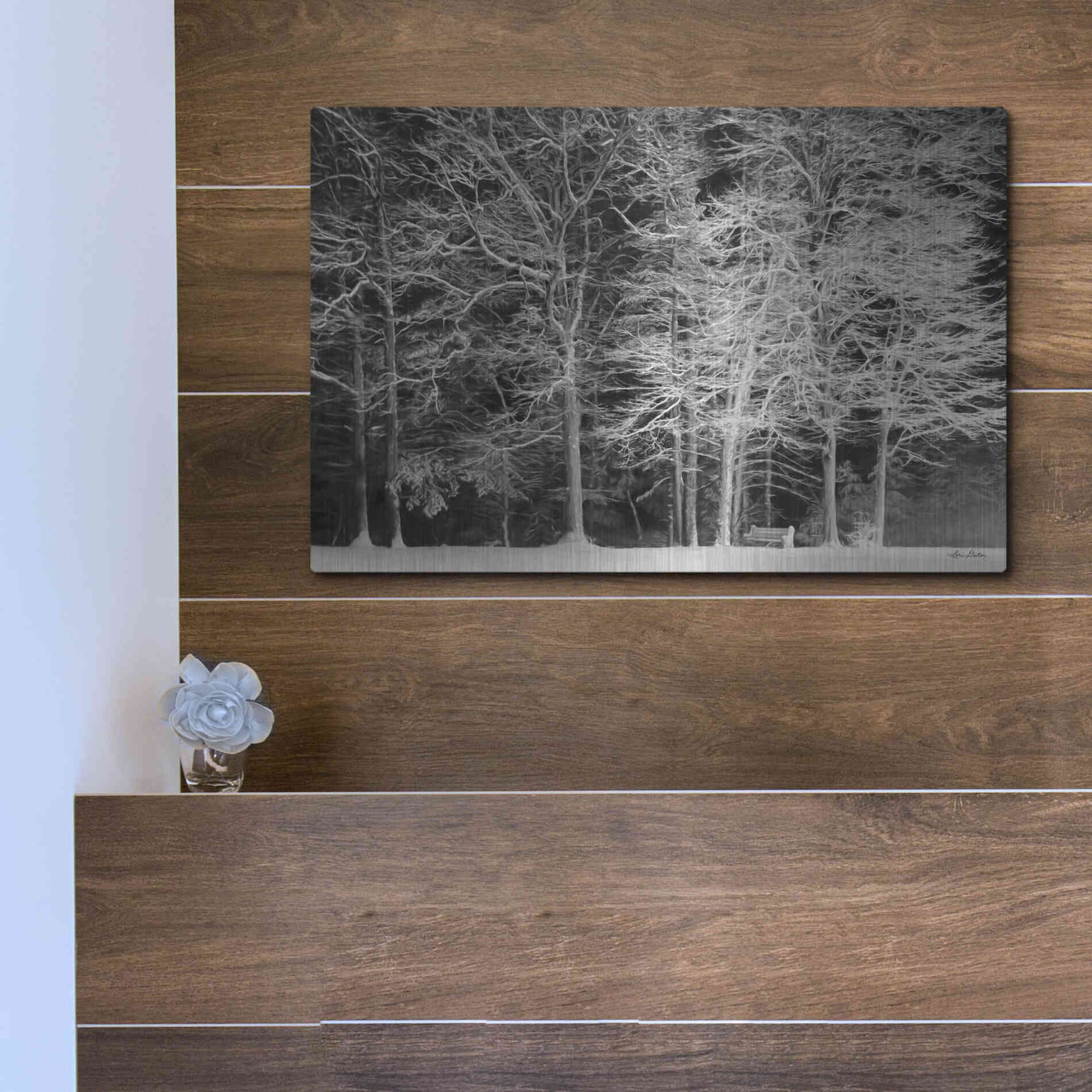 Luxe Metal Art 'Snowy Trees' by Lori Deiter, Metal Wall Art,16x12