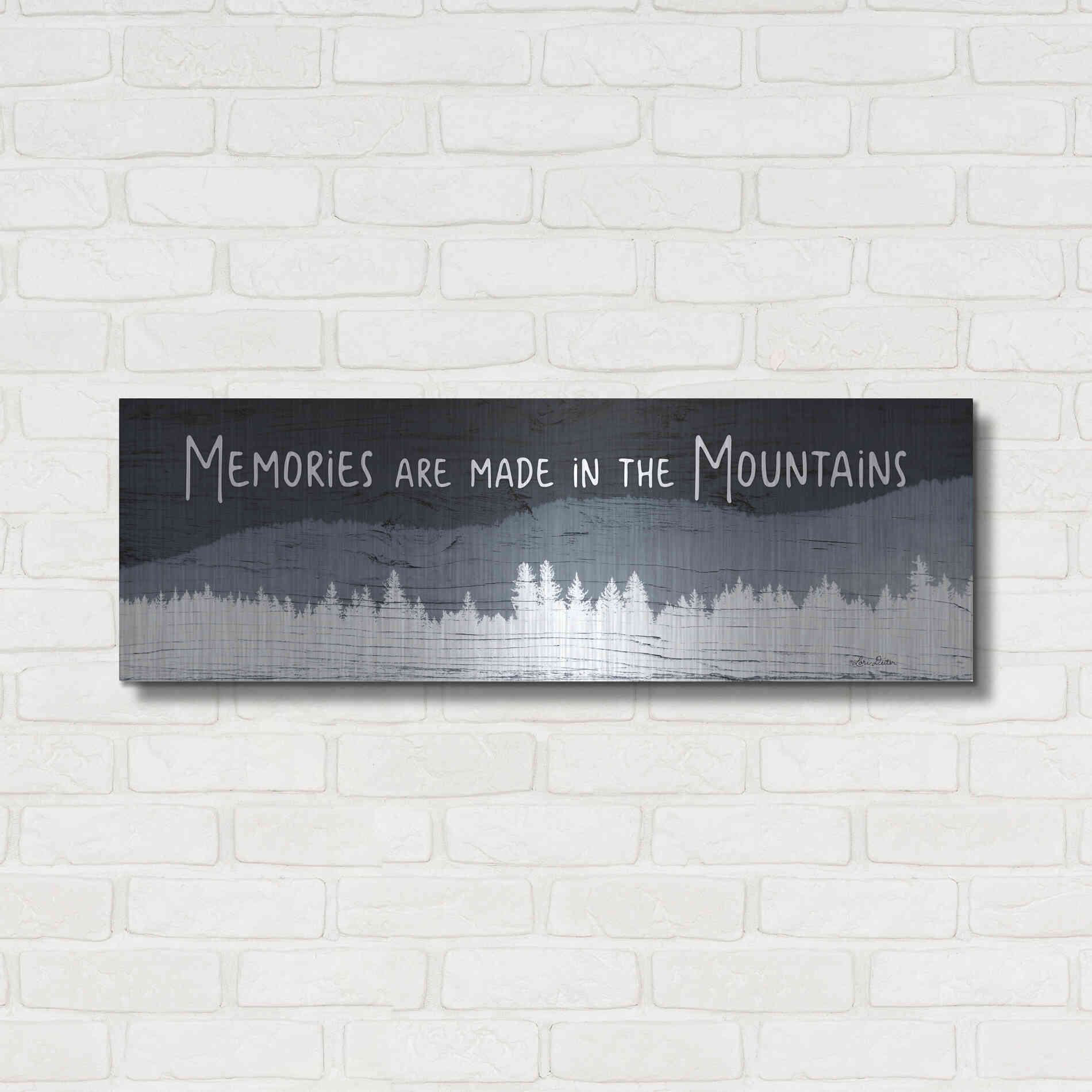 Luxe Metal Art 'Memories are Made in the Mountains' by Lori Deiter, Metal Wall Art,36x12