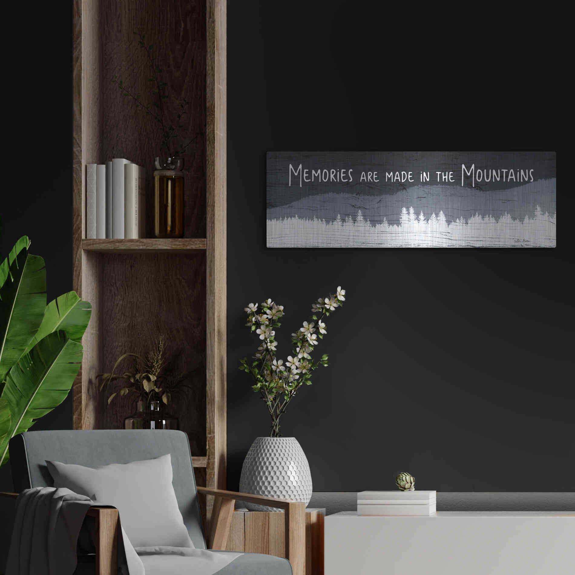 Luxe Metal Art 'Memories are Made in the Mountains' by Lori Deiter, Metal Wall Art,36x12