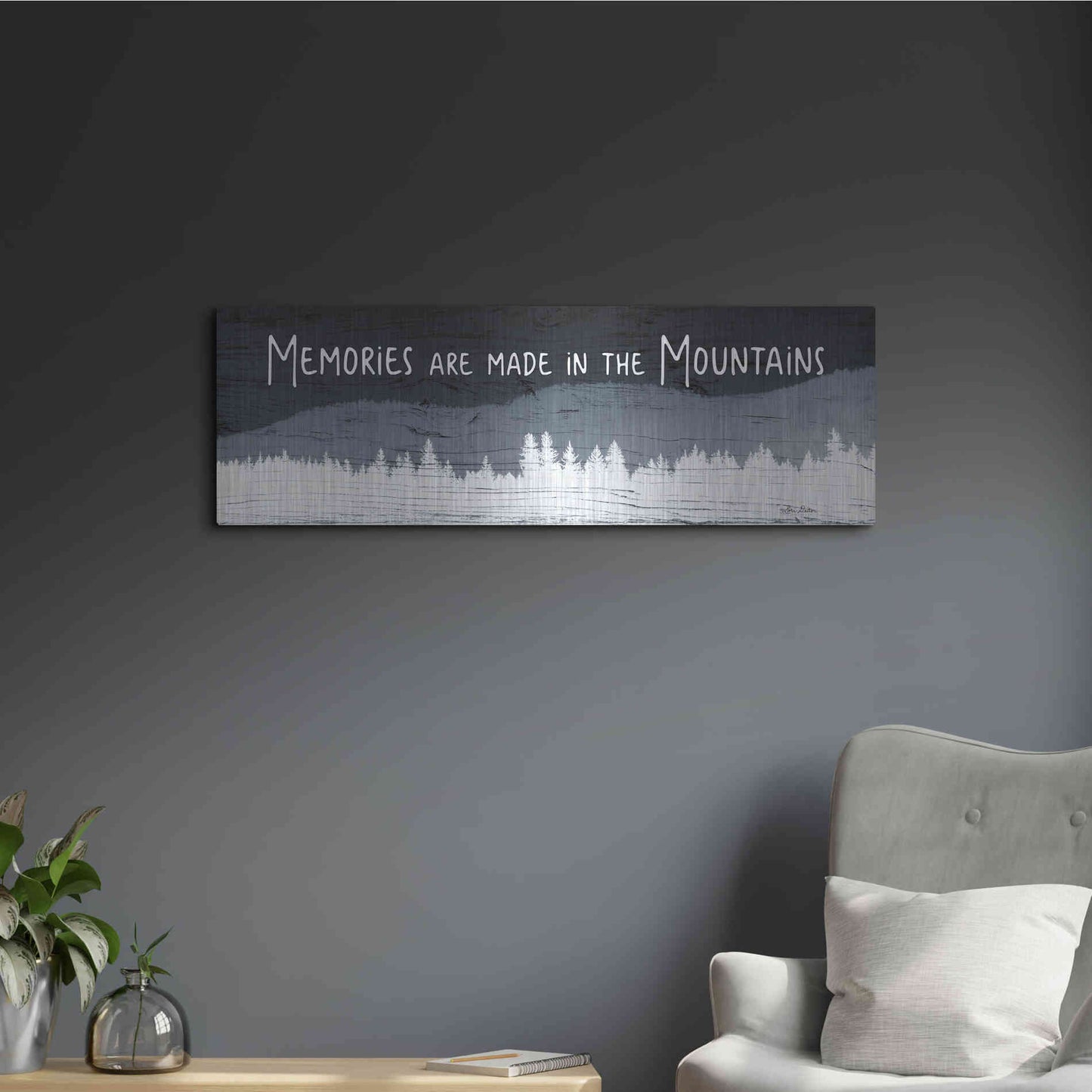 Luxe Metal Art 'Memories are Made in the Mountains' by Lori Deiter, Metal Wall Art,36x12