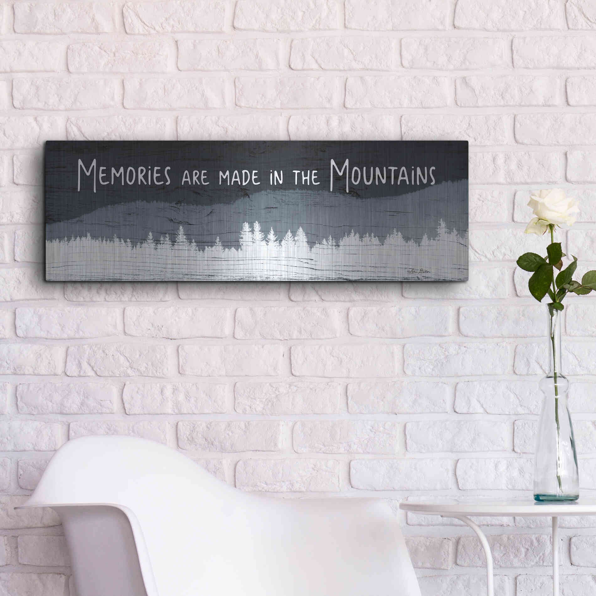 Luxe Metal Art 'Memories are Made in the Mountains' by Lori Deiter, Metal Wall Art,36x12