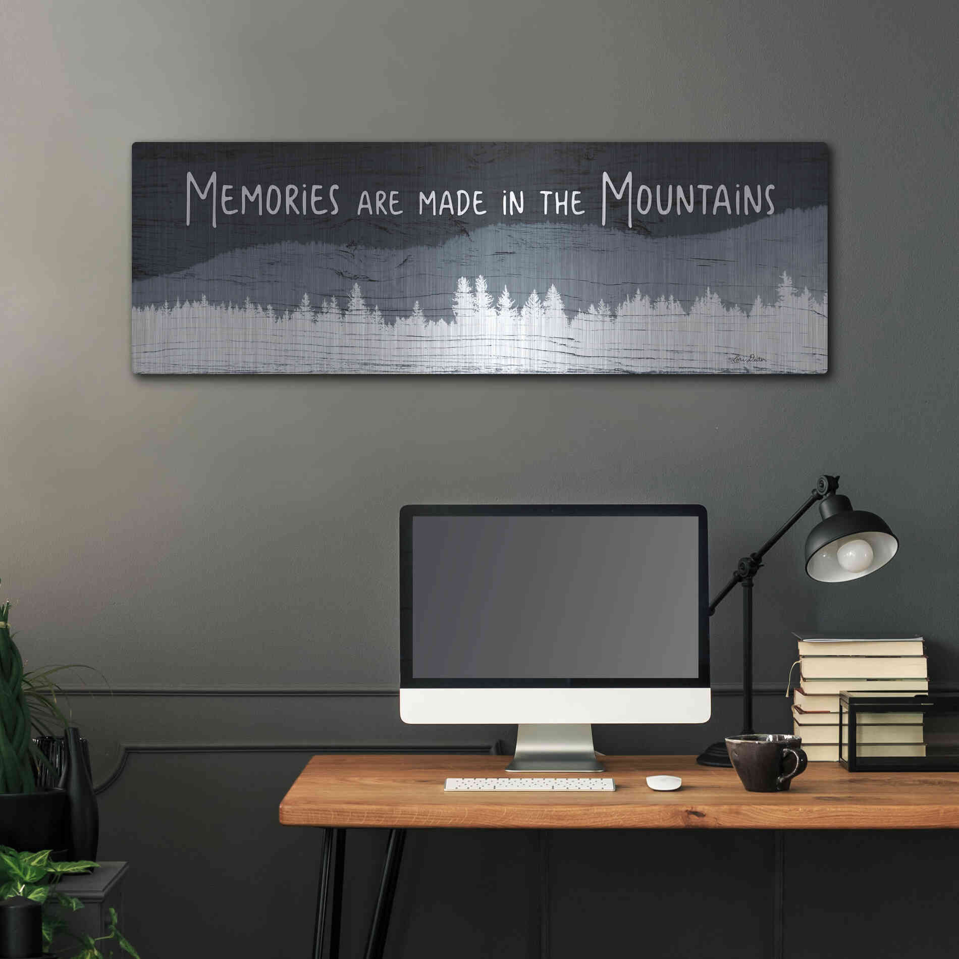 Luxe Metal Art 'Memories are Made in the Mountains' by Lori Deiter, Metal Wall Art,48x16
