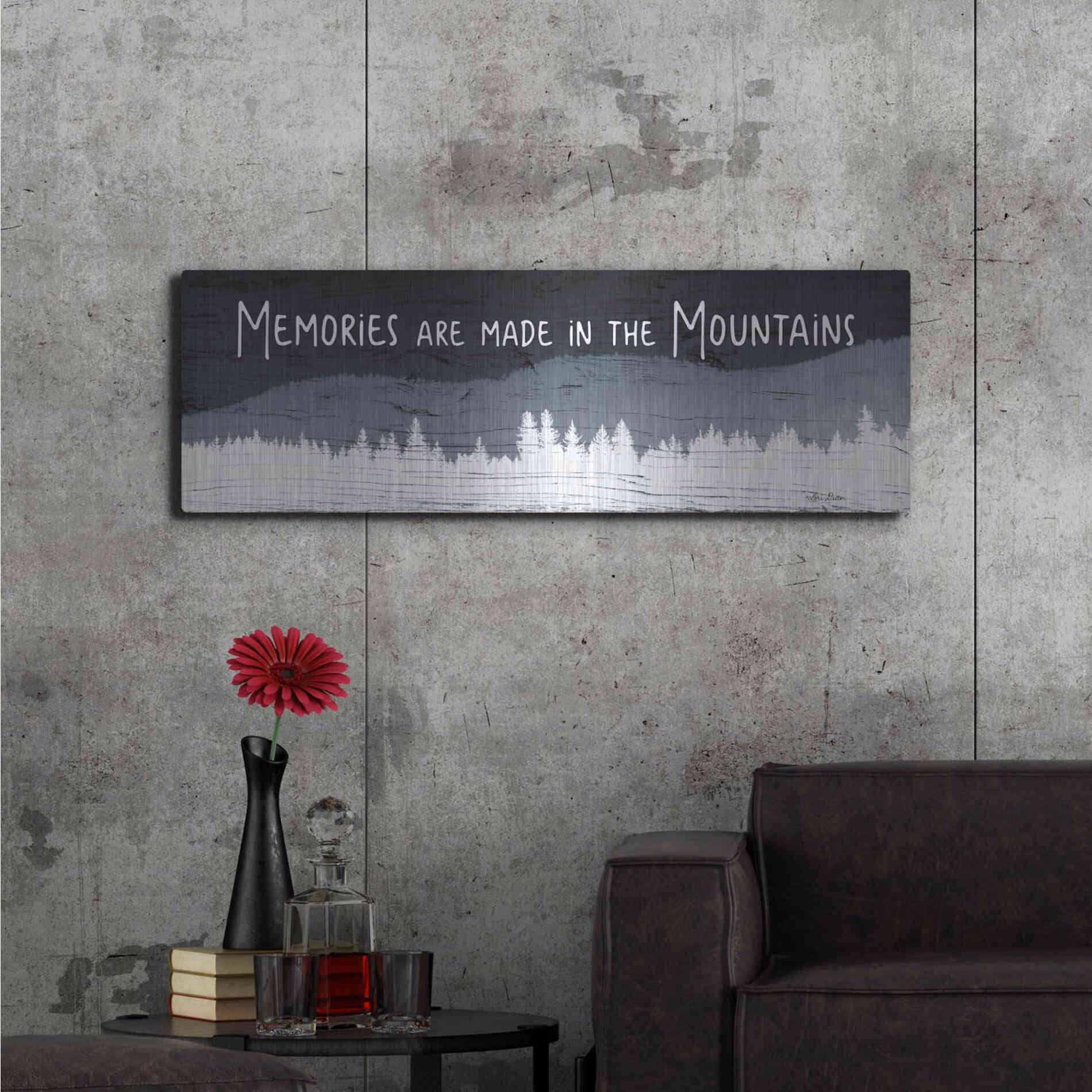 Luxe Metal Art 'Memories are Made in the Mountains' by Lori Deiter, Metal Wall Art,48x16