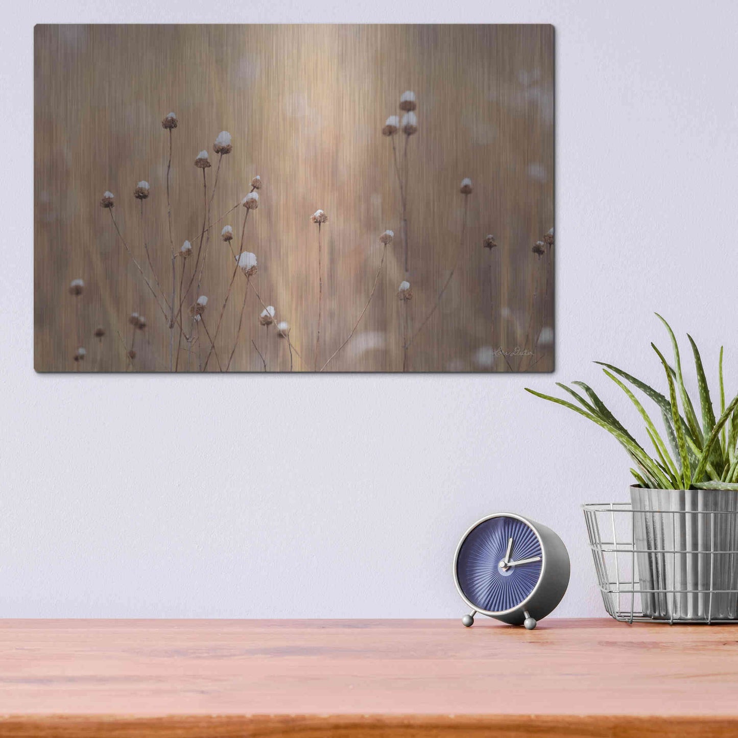Luxe Metal Art 'Snow Capped Wildflowers' by Lori Deiter, Metal Wall Art,16x12