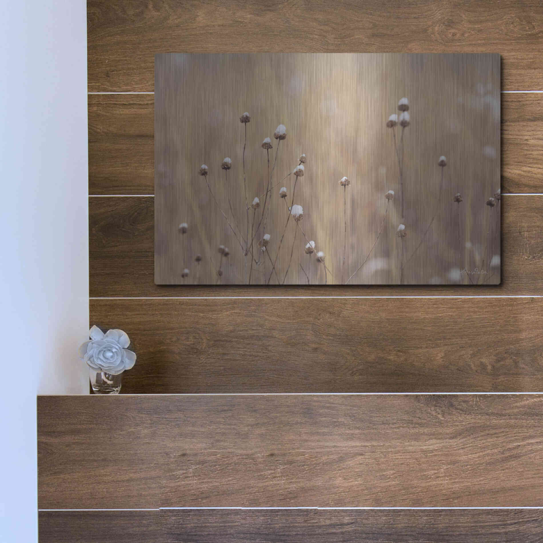 Luxe Metal Art 'Snow Capped Wildflowers' by Lori Deiter, Metal Wall Art,16x12