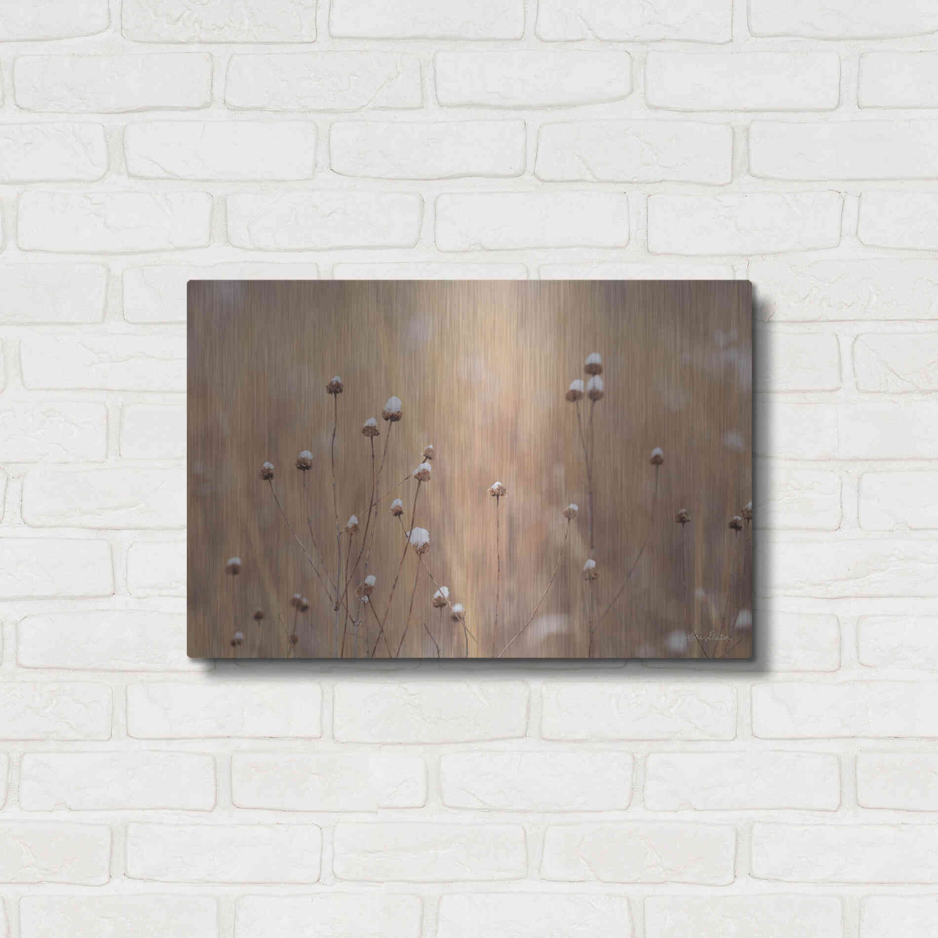 Luxe Metal Art 'Snow Capped Wildflowers' by Lori Deiter, Metal Wall Art,24x16