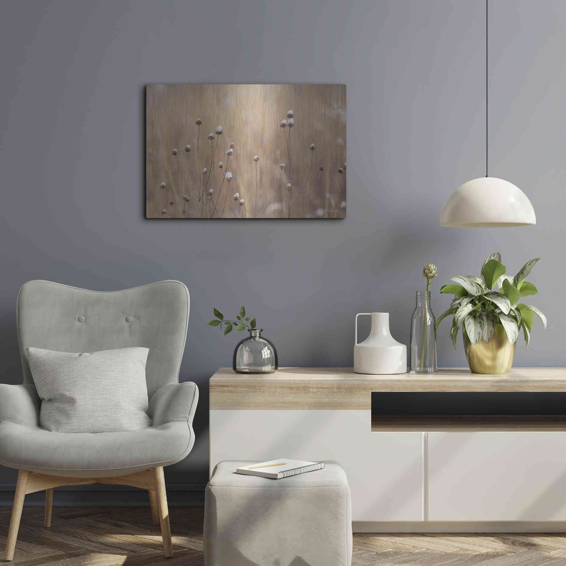 Luxe Metal Art 'Snow Capped Wildflowers' by Lori Deiter, Metal Wall Art,24x16